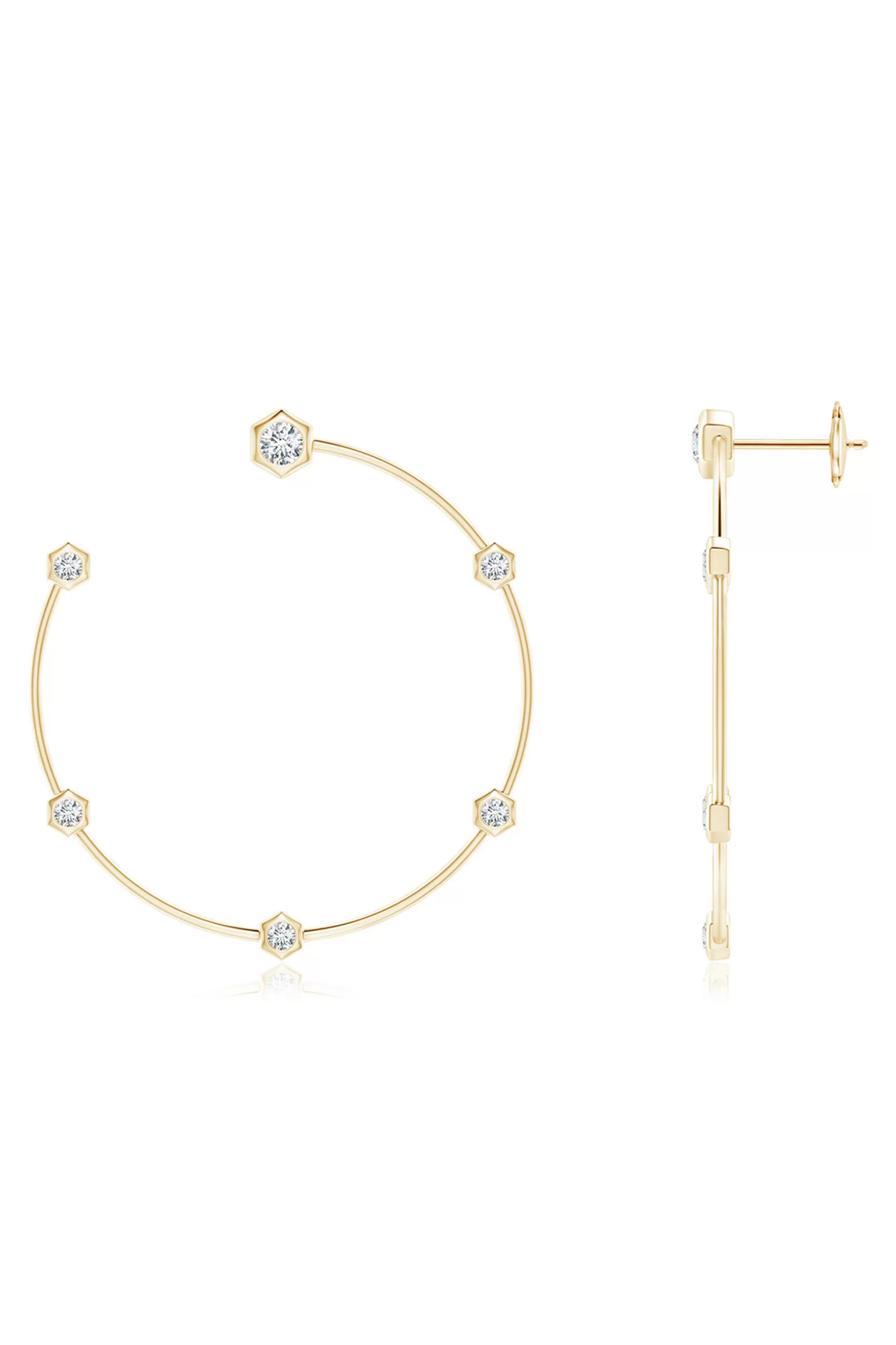 Natori Earrings | Indochine<Indochine 14k Medium 6-Diamond Side-Facing Open Hoop Earrings 14K Yellow Gold