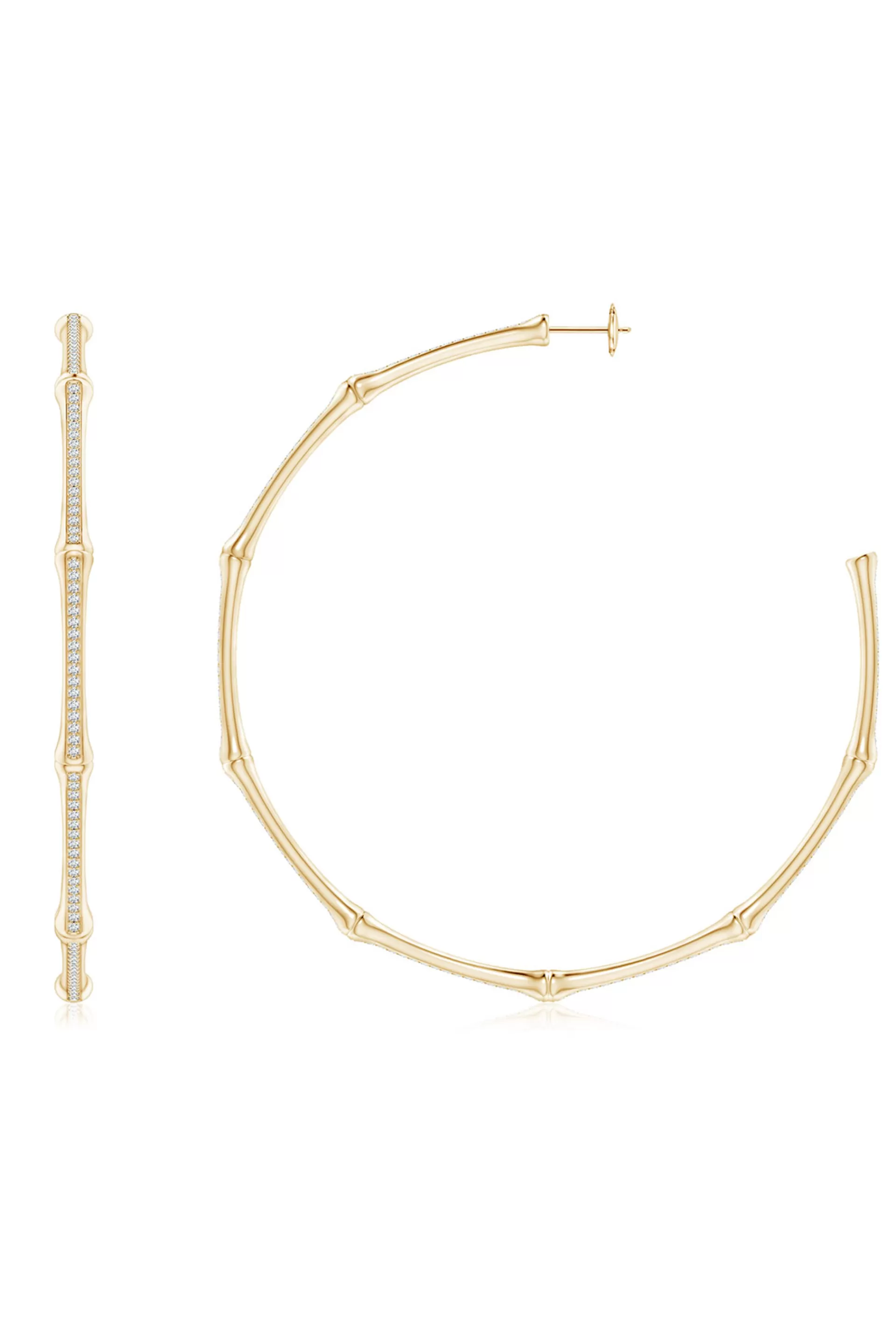 Natori Earrings | Indochine<Indochine 14k Pave Diamond 2.75 Inch Bamboo Hoops