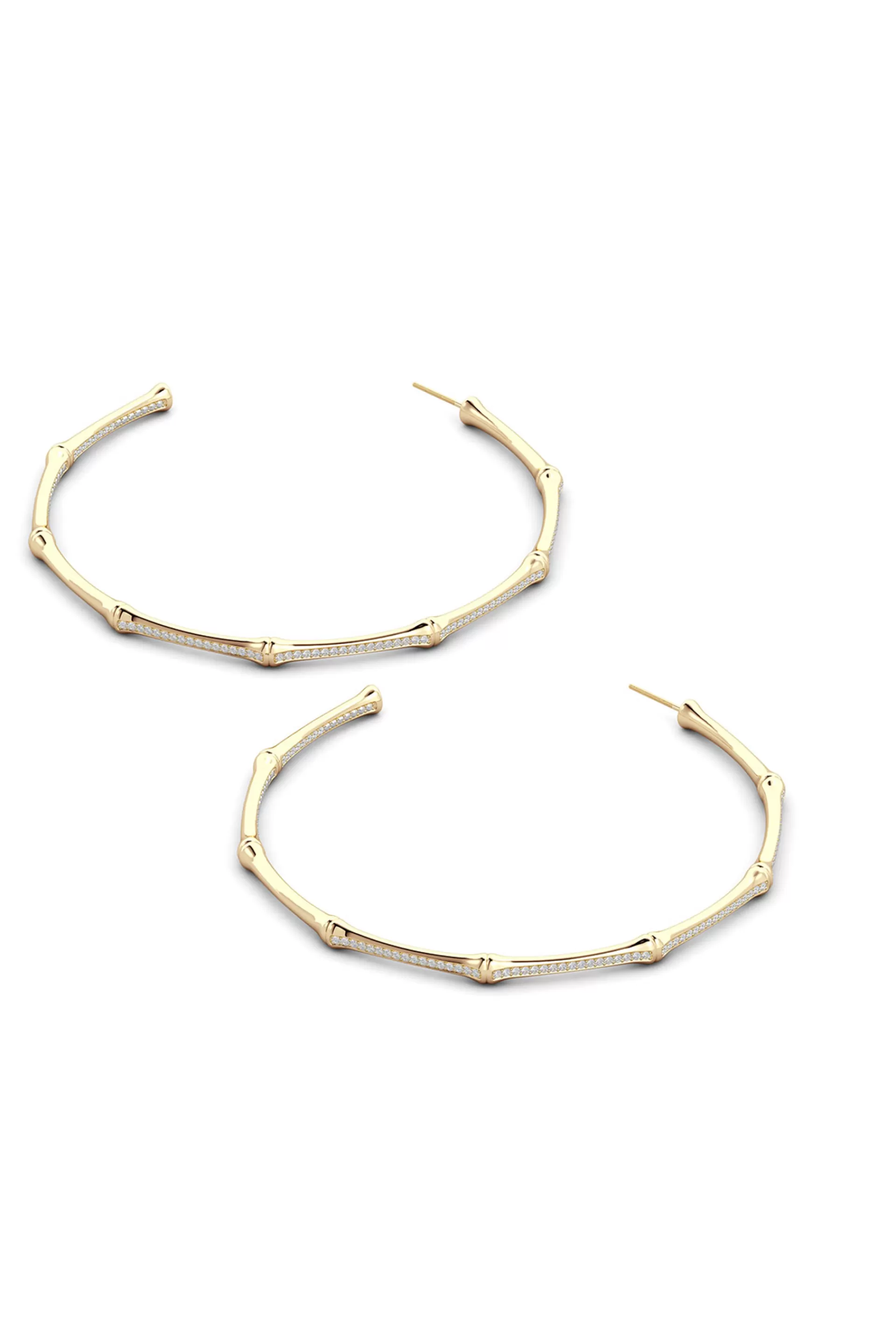 Natori Earrings | Indochine<Indochine 14k Pave Diamond 2.75 Inch Bamboo Hoops