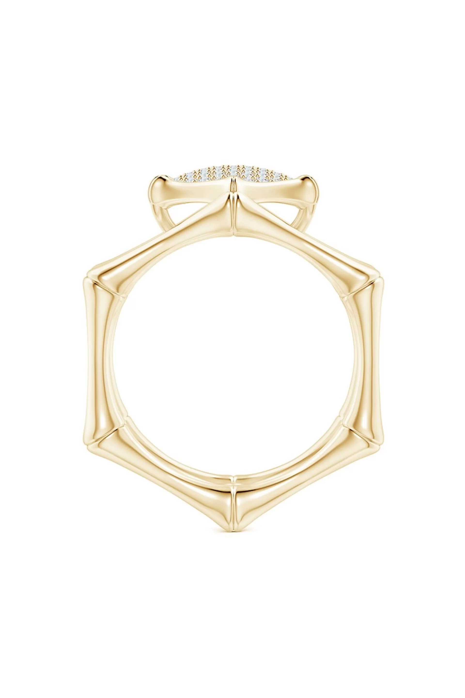 Natori Rings | Indochine<Indochine 14k Pave Diamond Hexagon Center Double Bamboo Band Cocktail Ring 14K Yellow Gold