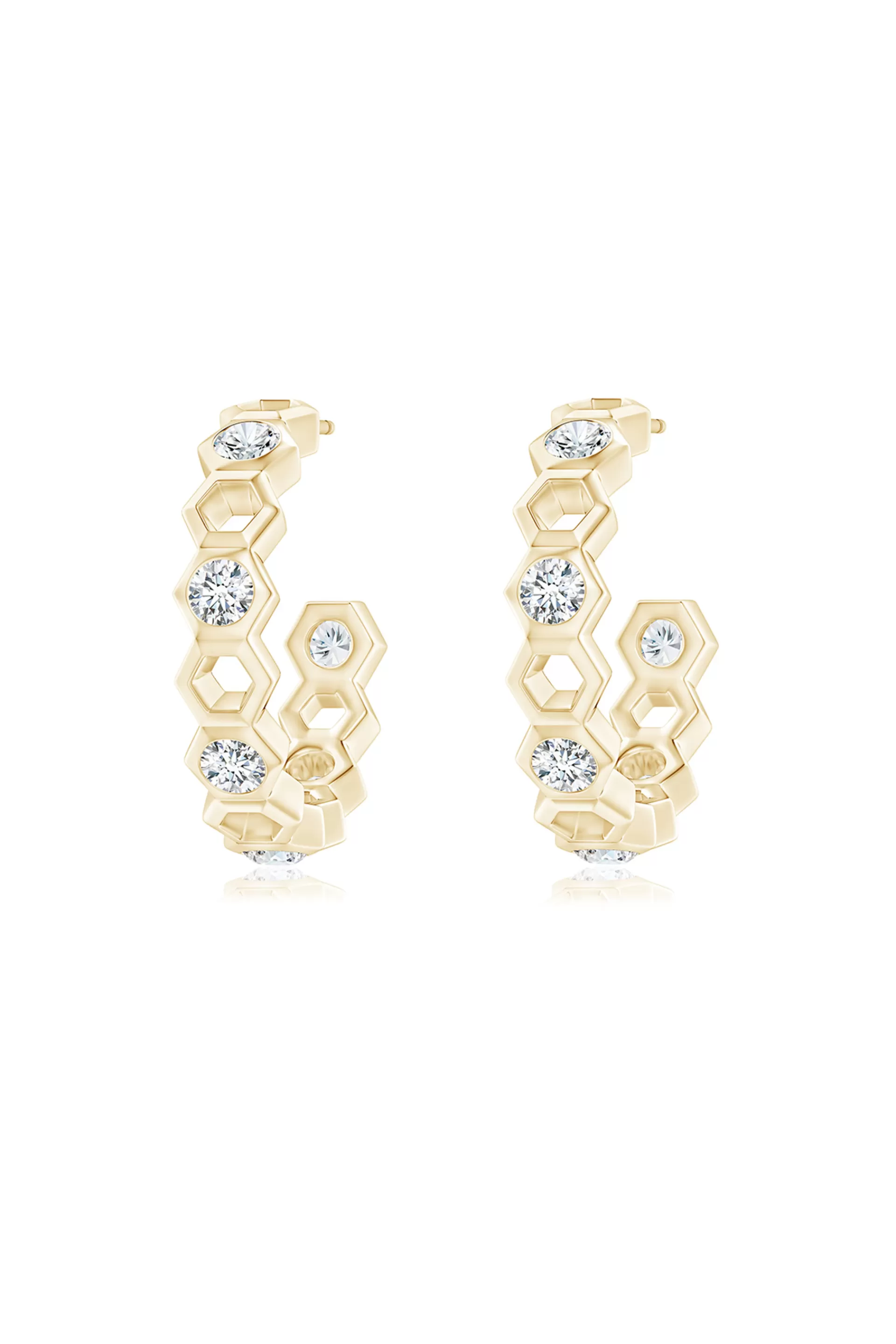 Natori Earrings | Indochine<Indochine 14k Small Alternate Stacked Hexagon Diamond Hoop Earrings 14K Yellow Gold