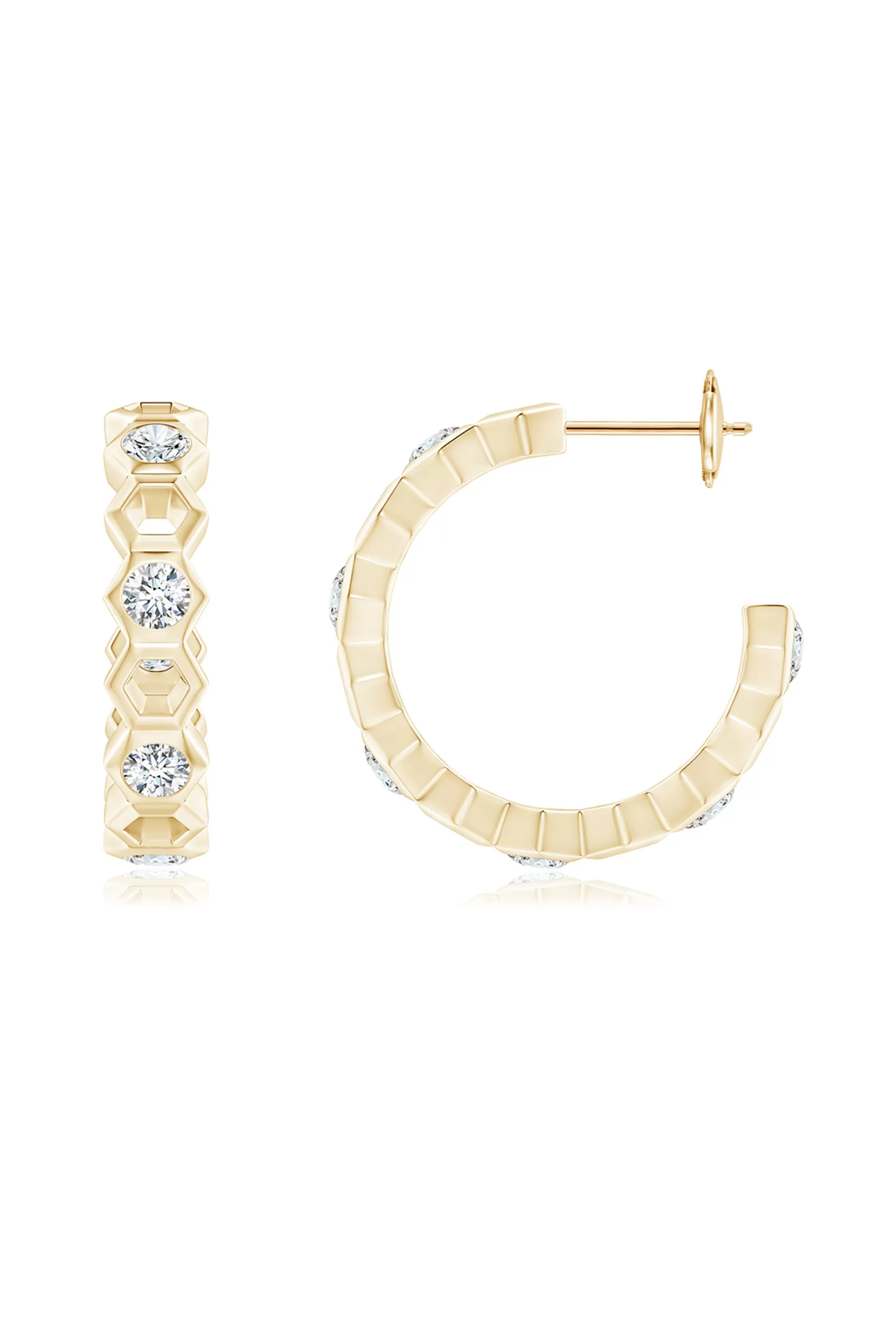 Natori Earrings | Indochine<Indochine 14k Small Alternate Stacked Hexagon Diamond Hoop Earrings 14K Yellow Gold