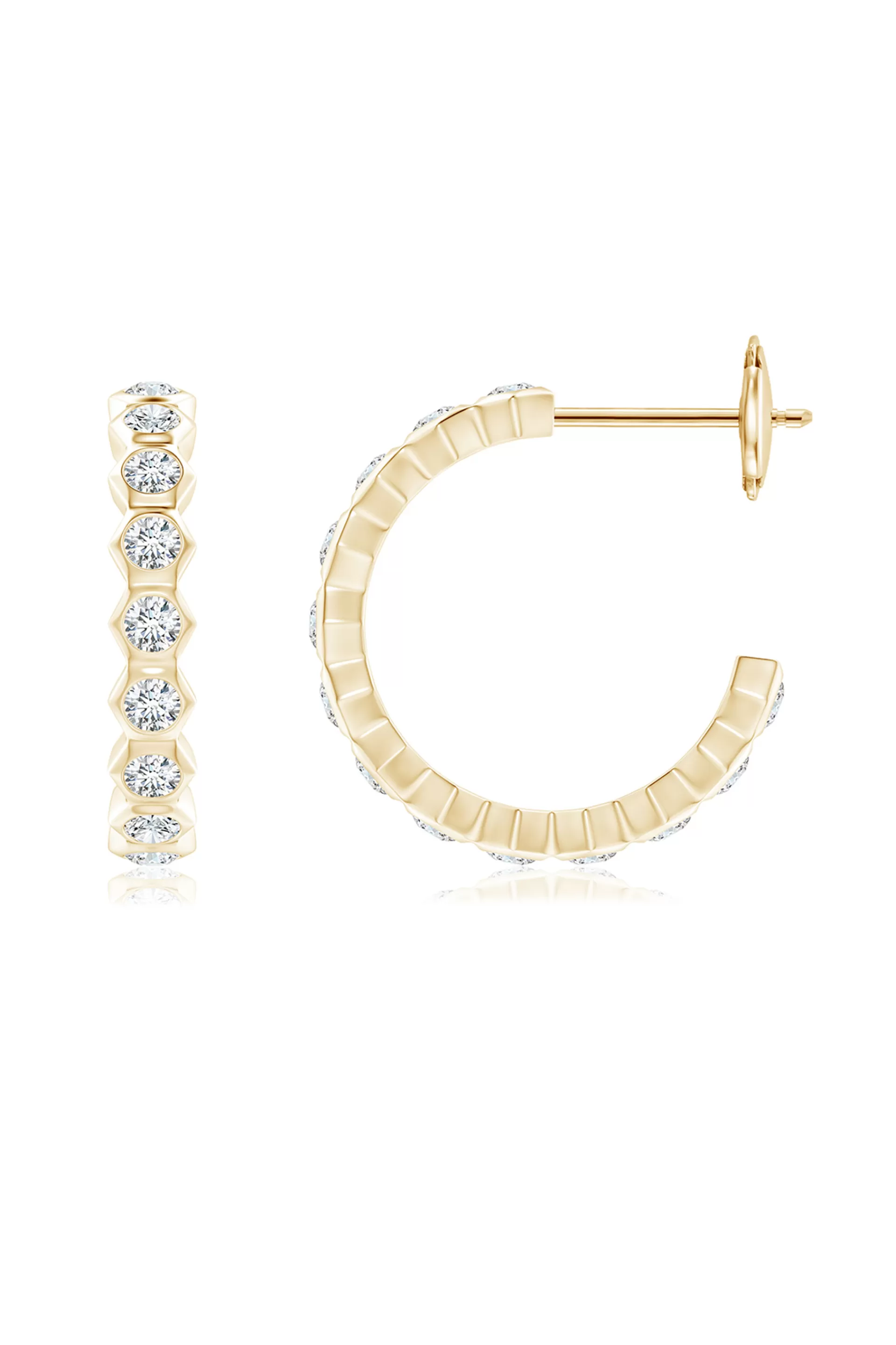 Natori Earrings | Indochine<Indochine 14k Small Stacked Hexagon Diamond J-Hoop Earrings 14K Yellow Gold