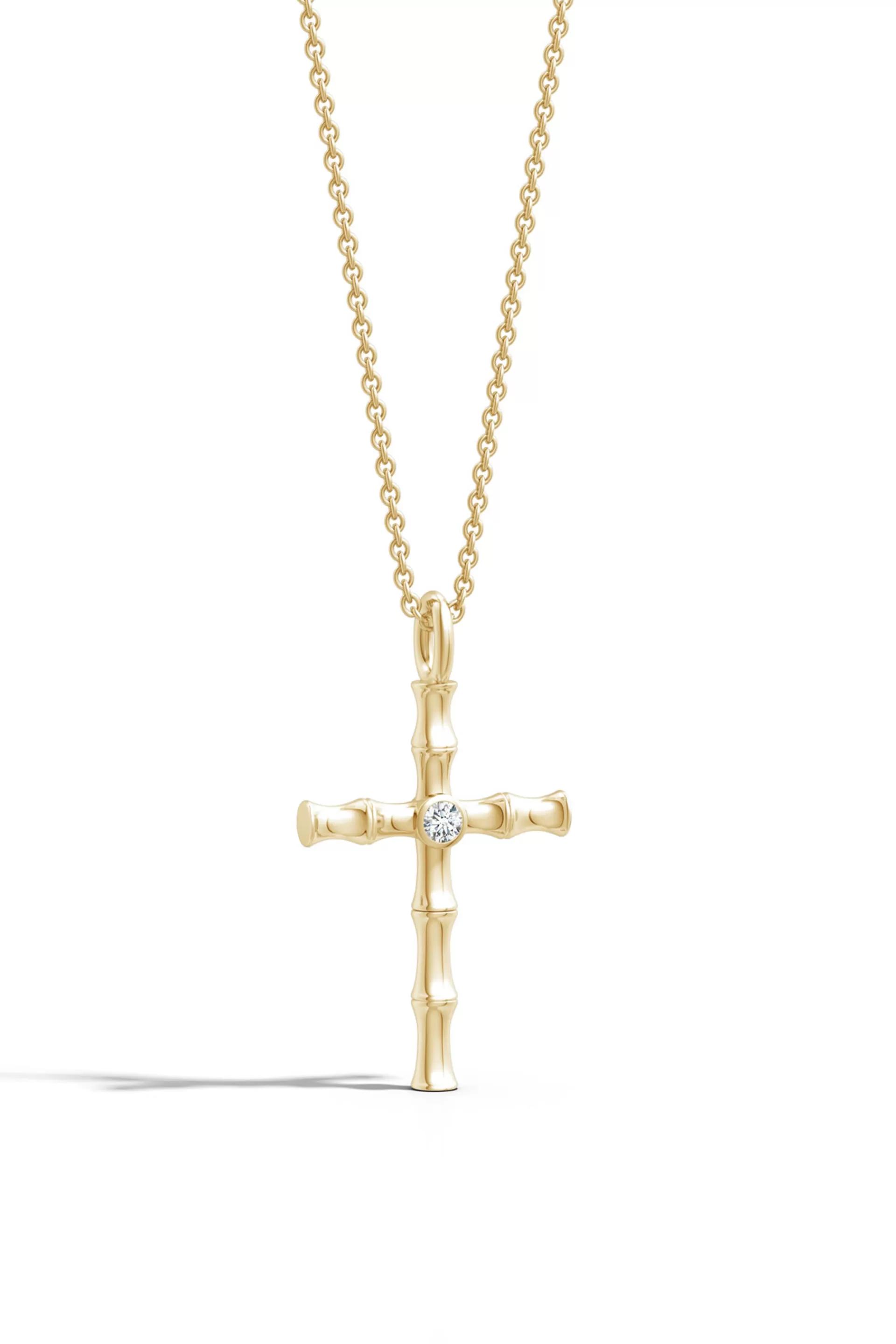 Natori Necklaces | Indochine<Indochine Spirit 14k Bamboo Cross Diamond Pendant Necklace 14K Yellow Gold