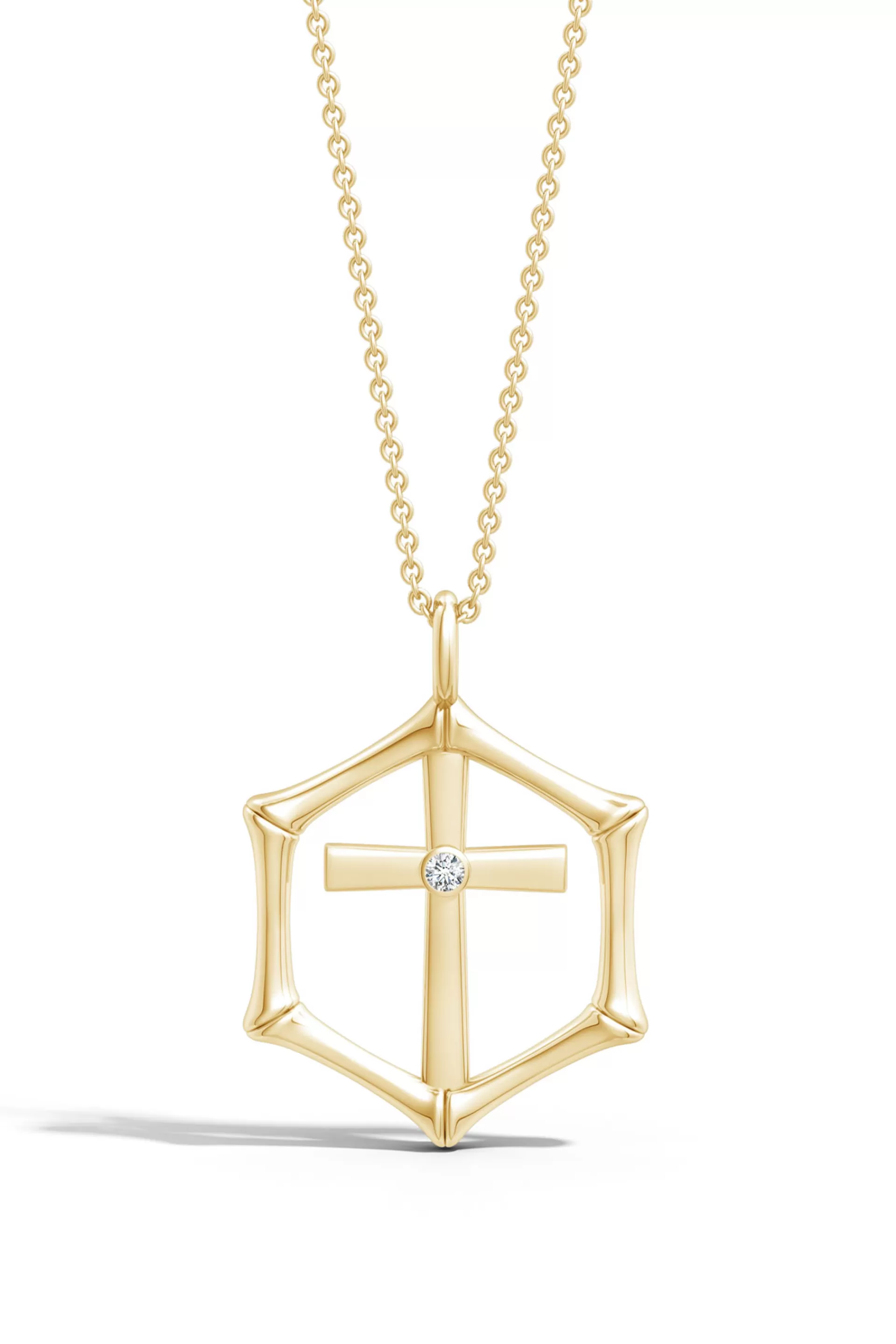 Natori Necklaces | Indochine<Indochine Spirit 14k Bamboo Frame Cross Diamond Pendant Necklace 14K Yellow Gold