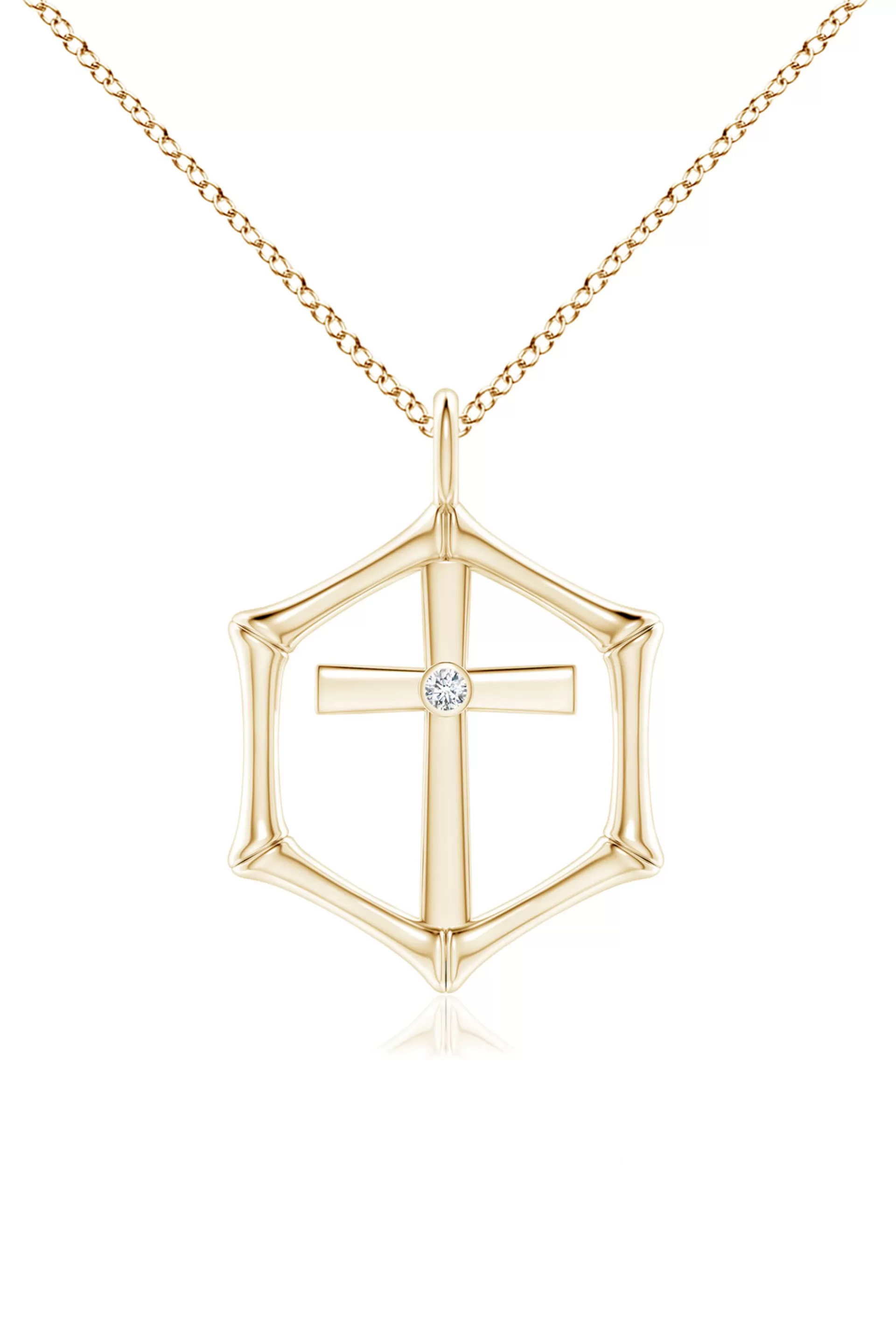 Natori Necklaces | Indochine<Indochine Spirit 14k Bamboo Frame Cross Diamond Pendant Necklace 14K Yellow Gold