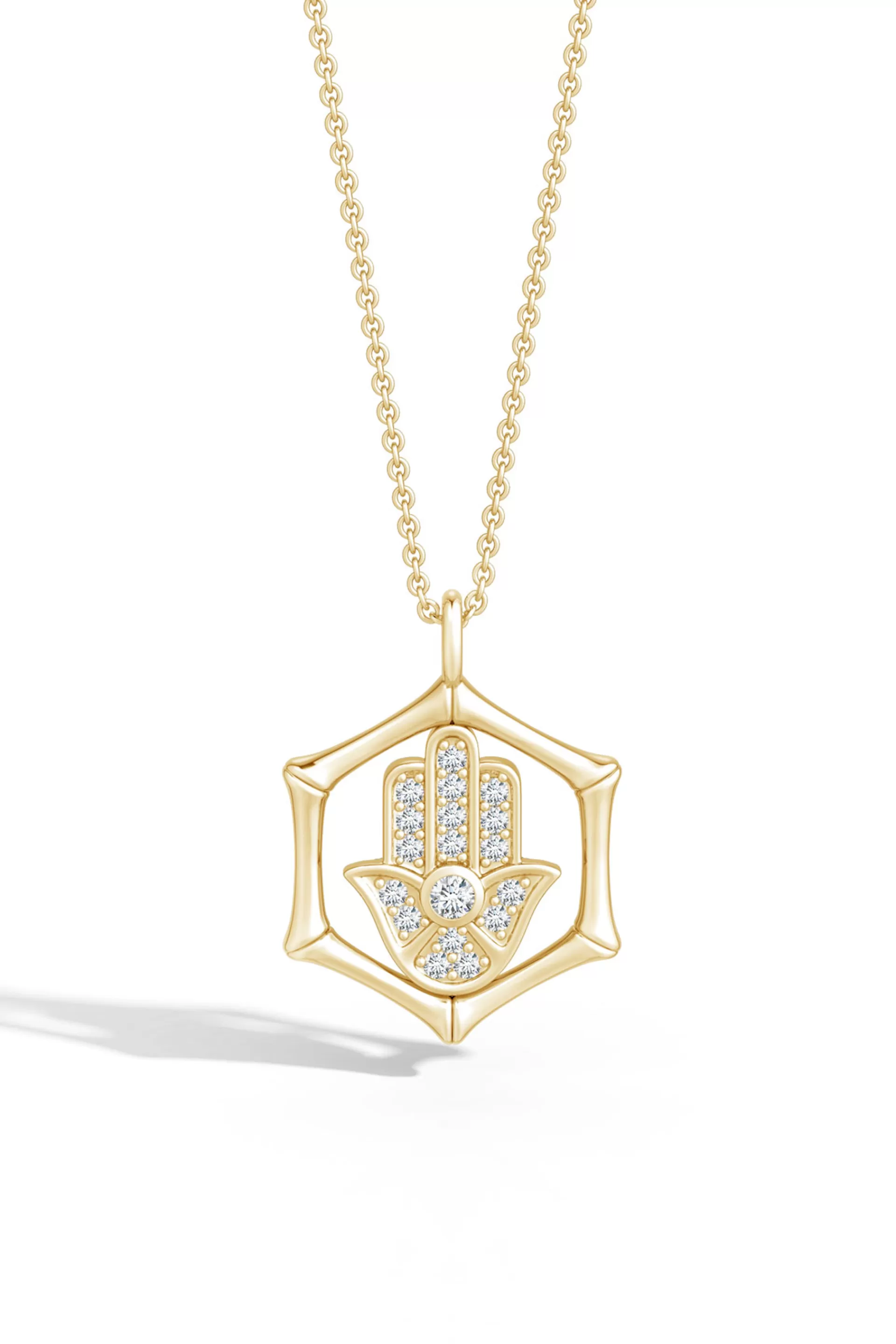 Natori Necklaces | Indochine<Indochine Spirit 14k Bamboo Frame Hamsa Diamond Pendant Necklace 14K Yellow Gold