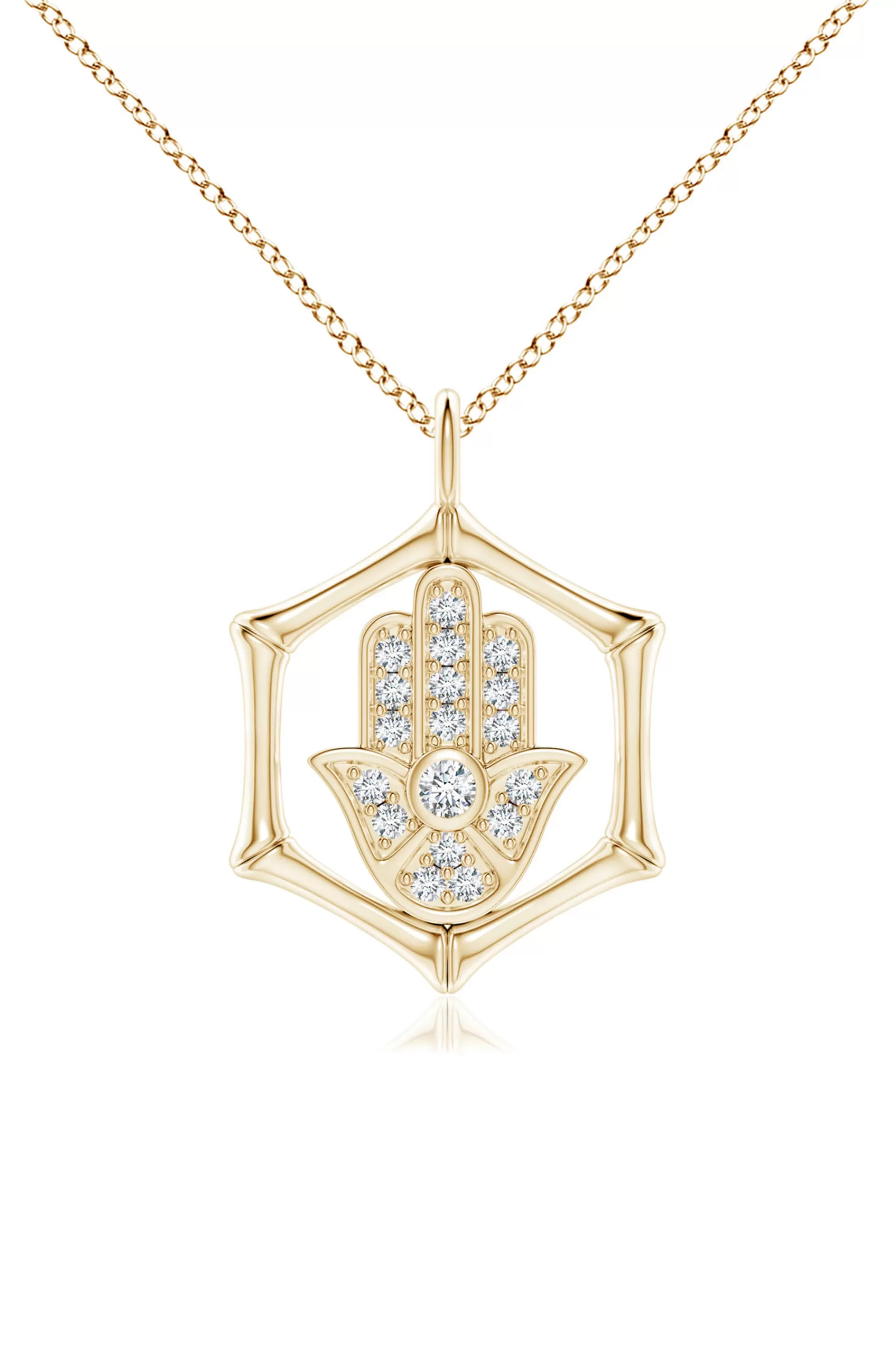 Natori Necklaces | Indochine<Indochine Spirit 14k Bamboo Frame Hamsa Diamond Pendant Necklace 14K Yellow Gold