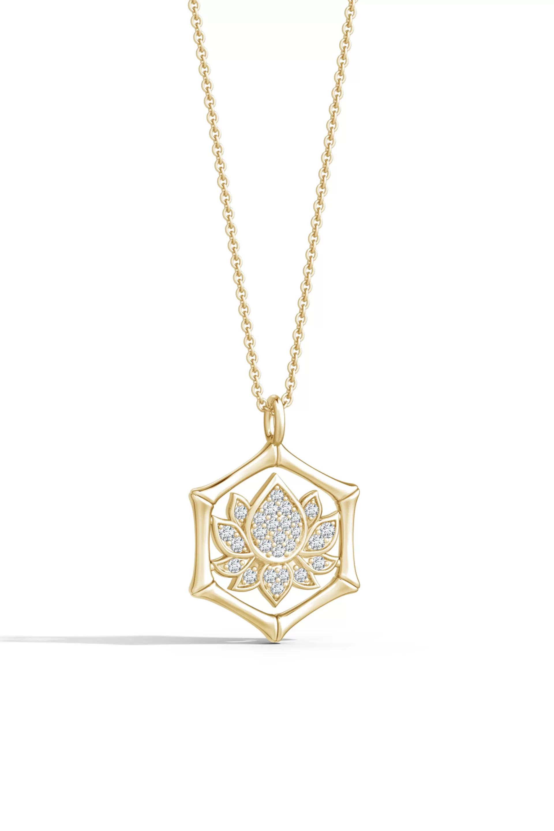 Natori Necklaces | Indochine<Indochine Spirit 14k Bamboo Frame Lotus Diamond Pendant Necklace 14K Yellow Gold