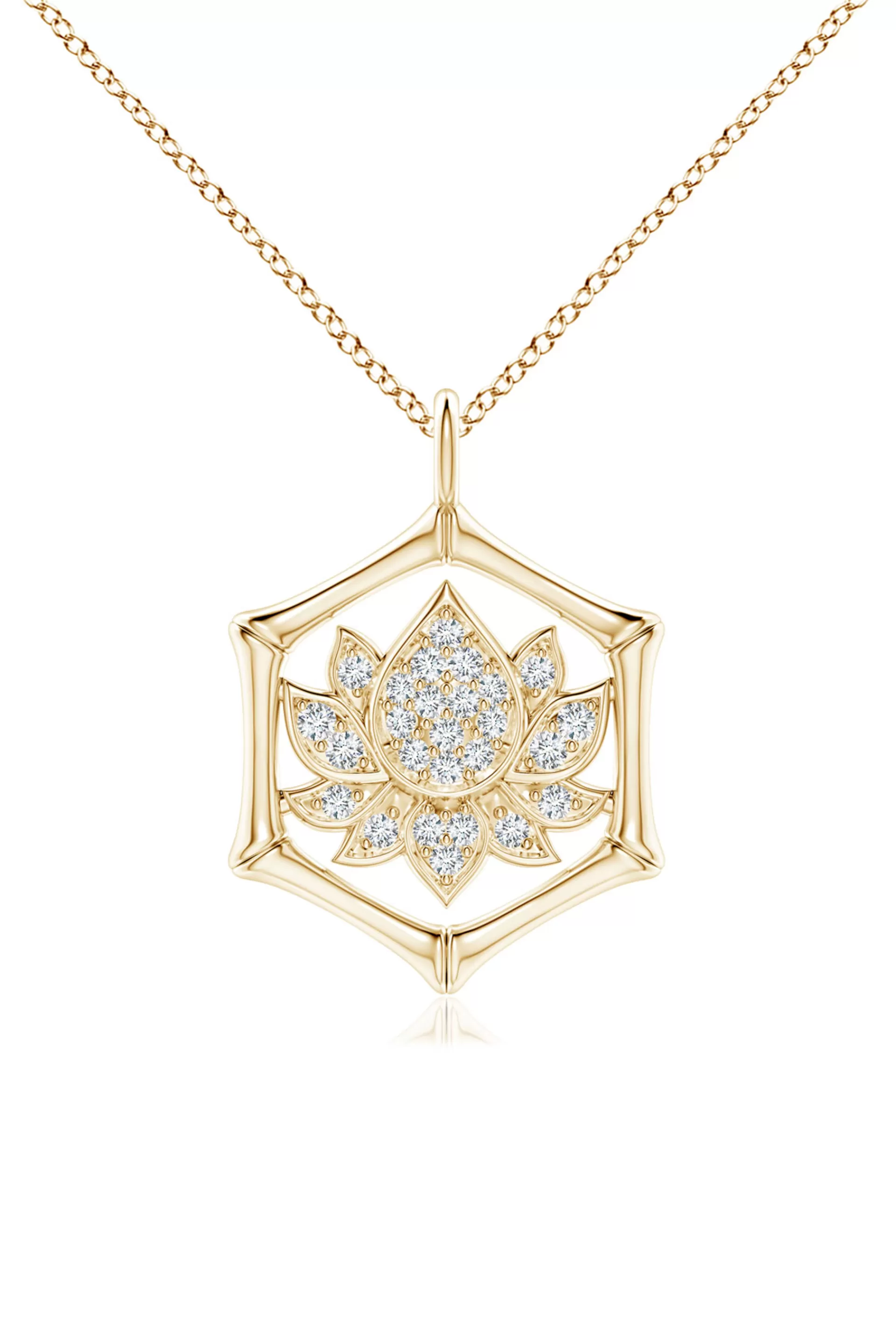 Natori Necklaces | Indochine<Indochine Spirit 14k Bamboo Frame Lotus Diamond Pendant Necklace 14K Yellow Gold