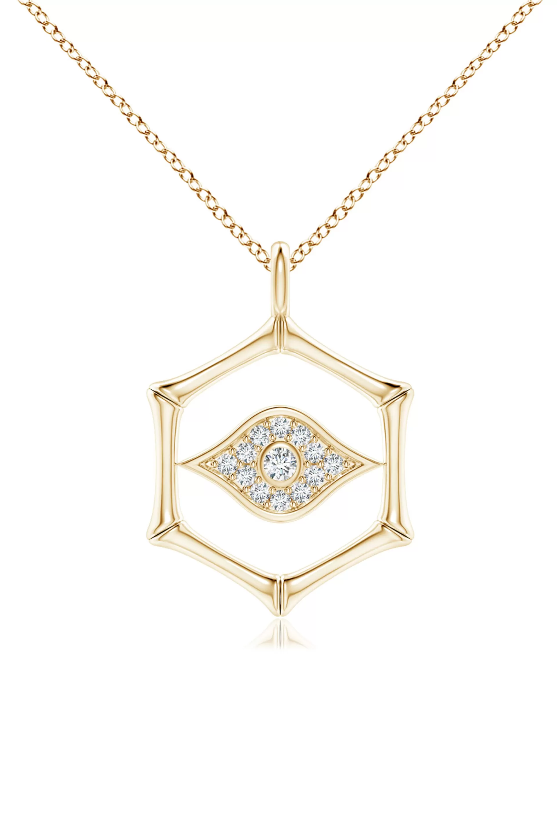 Natori Necklaces<Indochine Spirit 14k Evil Eye Bamboo Hexagon Frame Diamond Necklace 14K Yellow Gold
