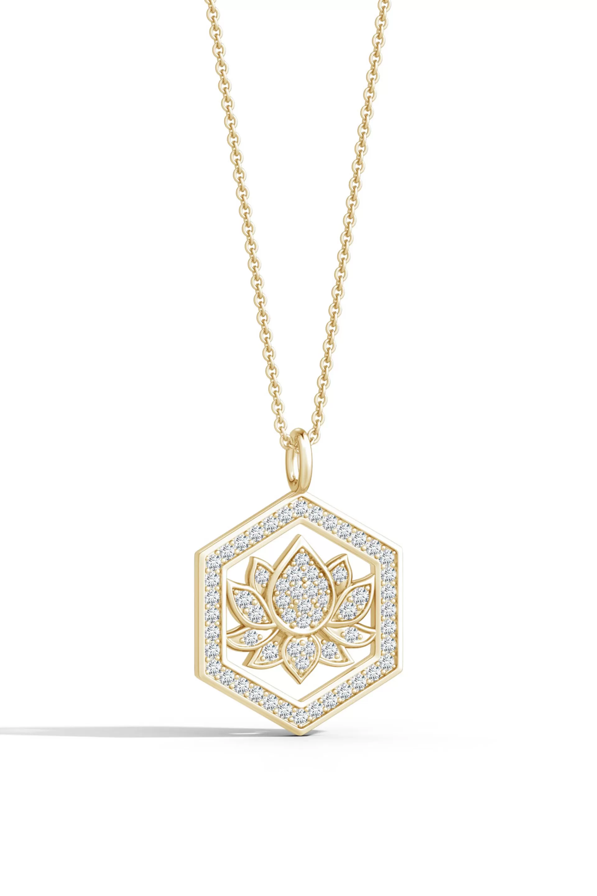 Natori Necklaces | Indochine<Indochine Spirit 14k Hexagon Frame Lotus Pave Diamond Pendant Necklace 14K Yellow Gold