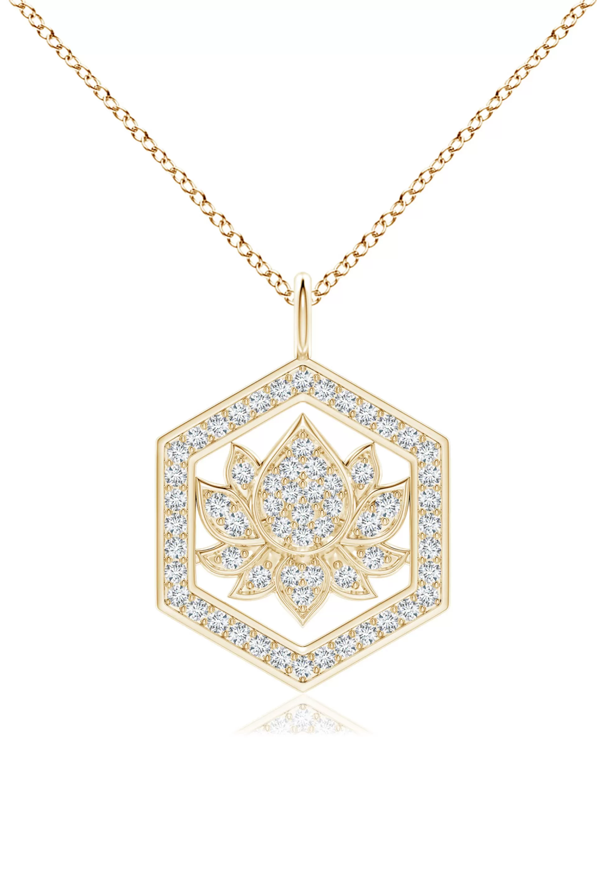Natori Necklaces | Indochine<Indochine Spirit 14k Hexagon Frame Lotus Pave Diamond Pendant Necklace 14K Yellow Gold