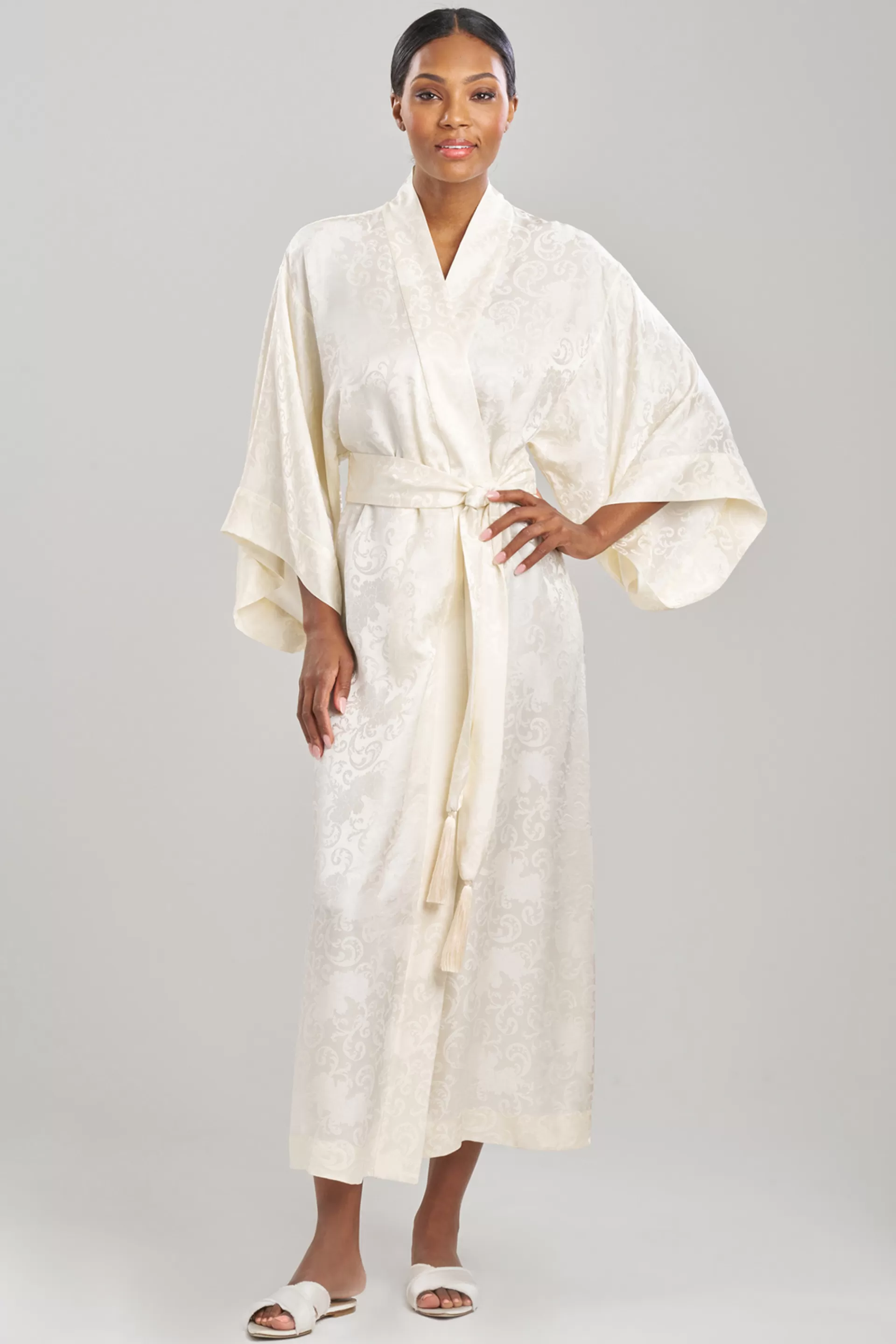 Natori Robes & Kimonos<Ines Jacquard Silk Tassel Robe Warm White