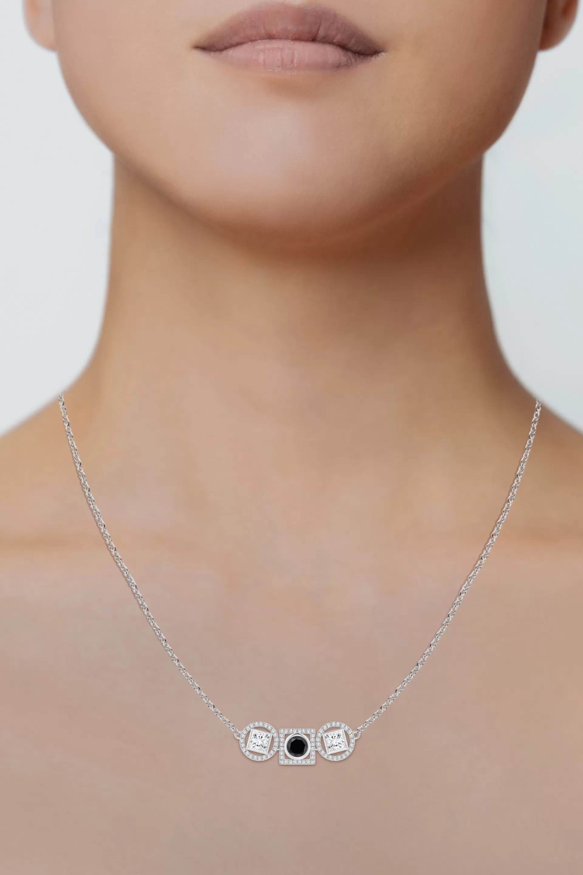 Natori Necklaces | Infinity<Infinity 14K Gold With Black & White Diamond Three Stone Halo Necklace