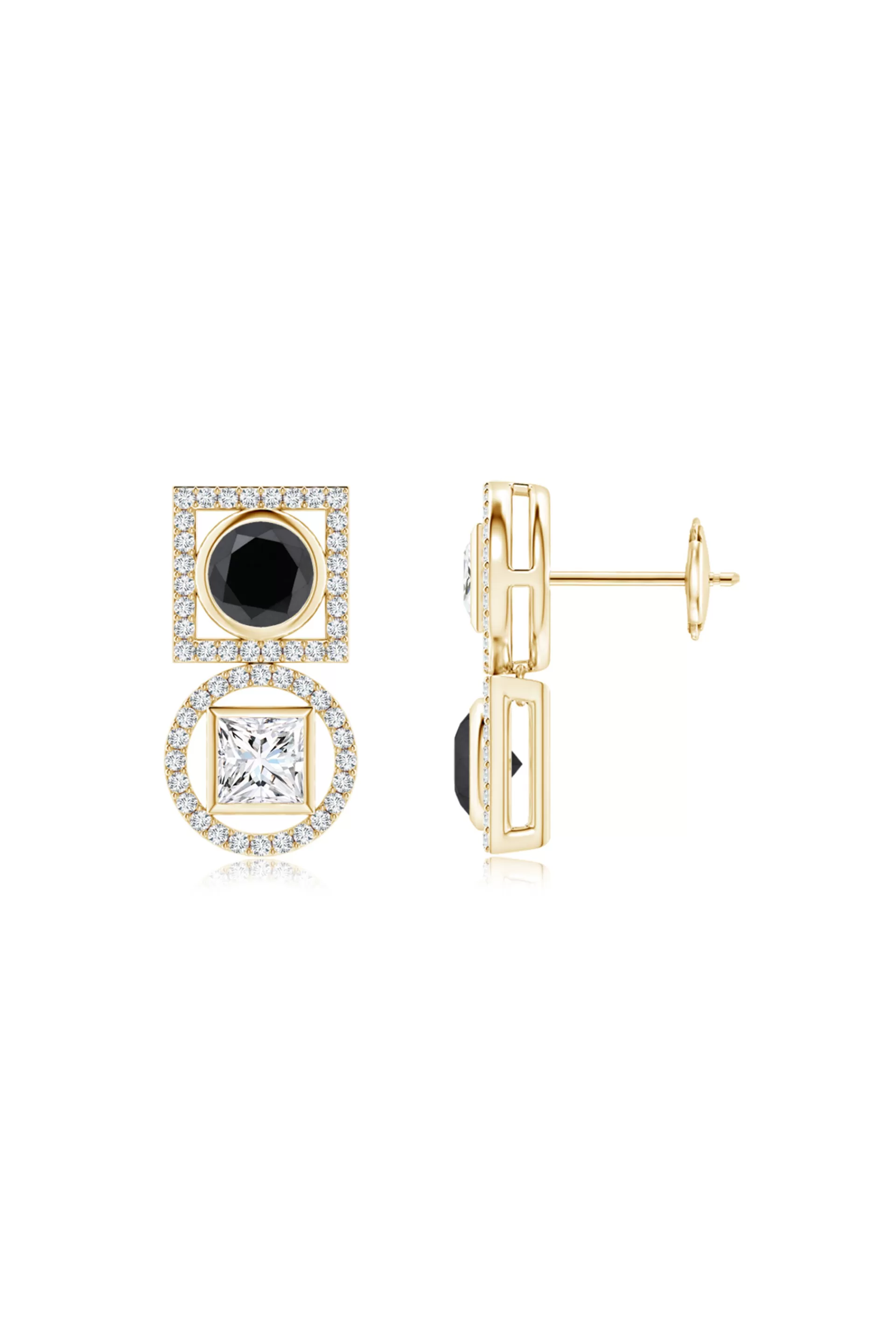 Natori Earrings | Infinity<Infinity 14K Gold With Black & White Diamond Two Stone Earrings