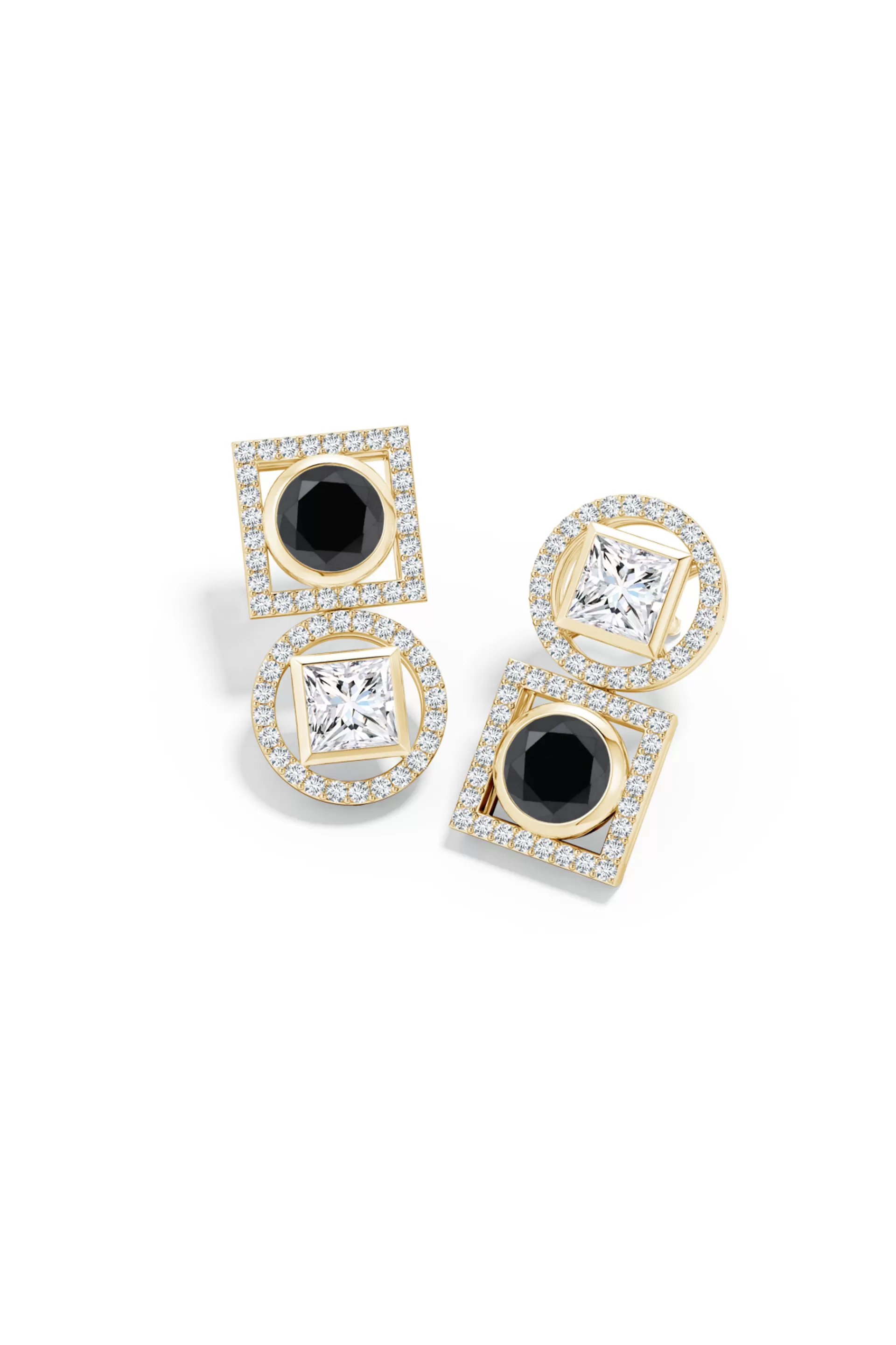 Natori Earrings | Infinity<Infinity 14K Gold With Black & White Diamond Two Stone Earrings