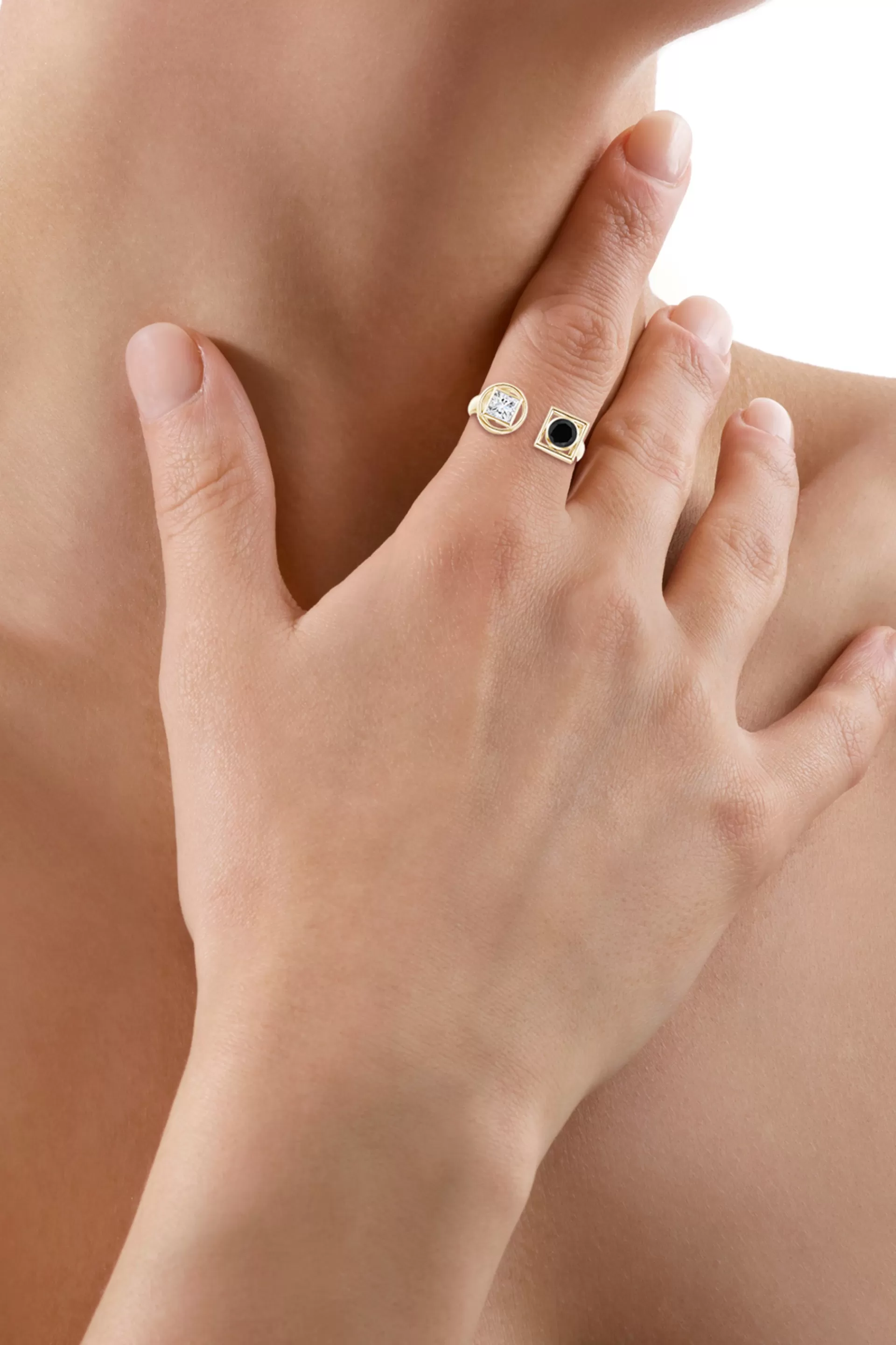 Natori Rings | Infinity<Infinity 14K Gold With Black & White Diamond Two Stone Open Ring