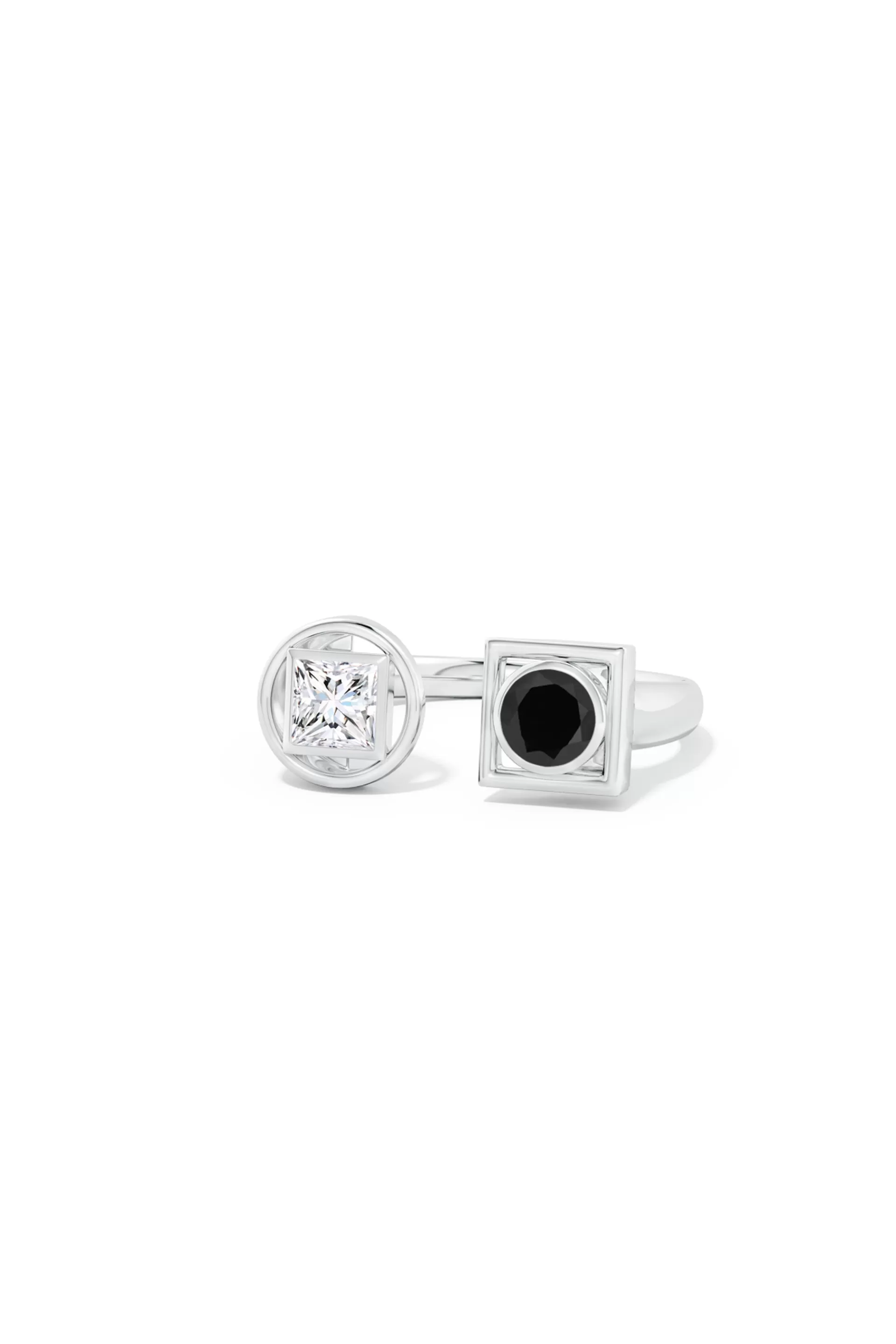 Natori Rings | Infinity<Infinity 14K Gold With Black & White Diamond Two Stone Open Ring