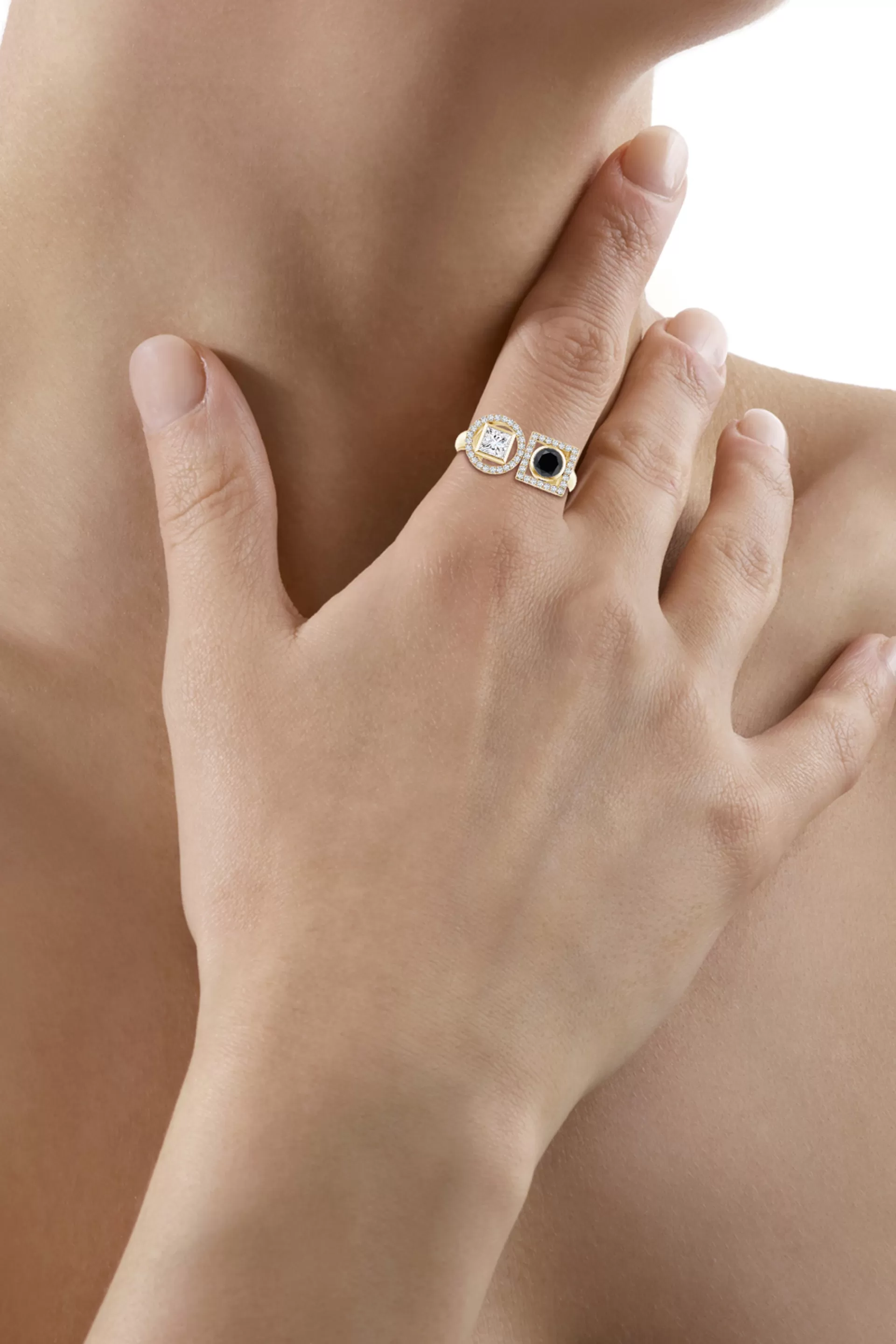 Natori Rings | Infinity<Infinity 14K Gold With Black & White Diamond Two Stone Statement Ring