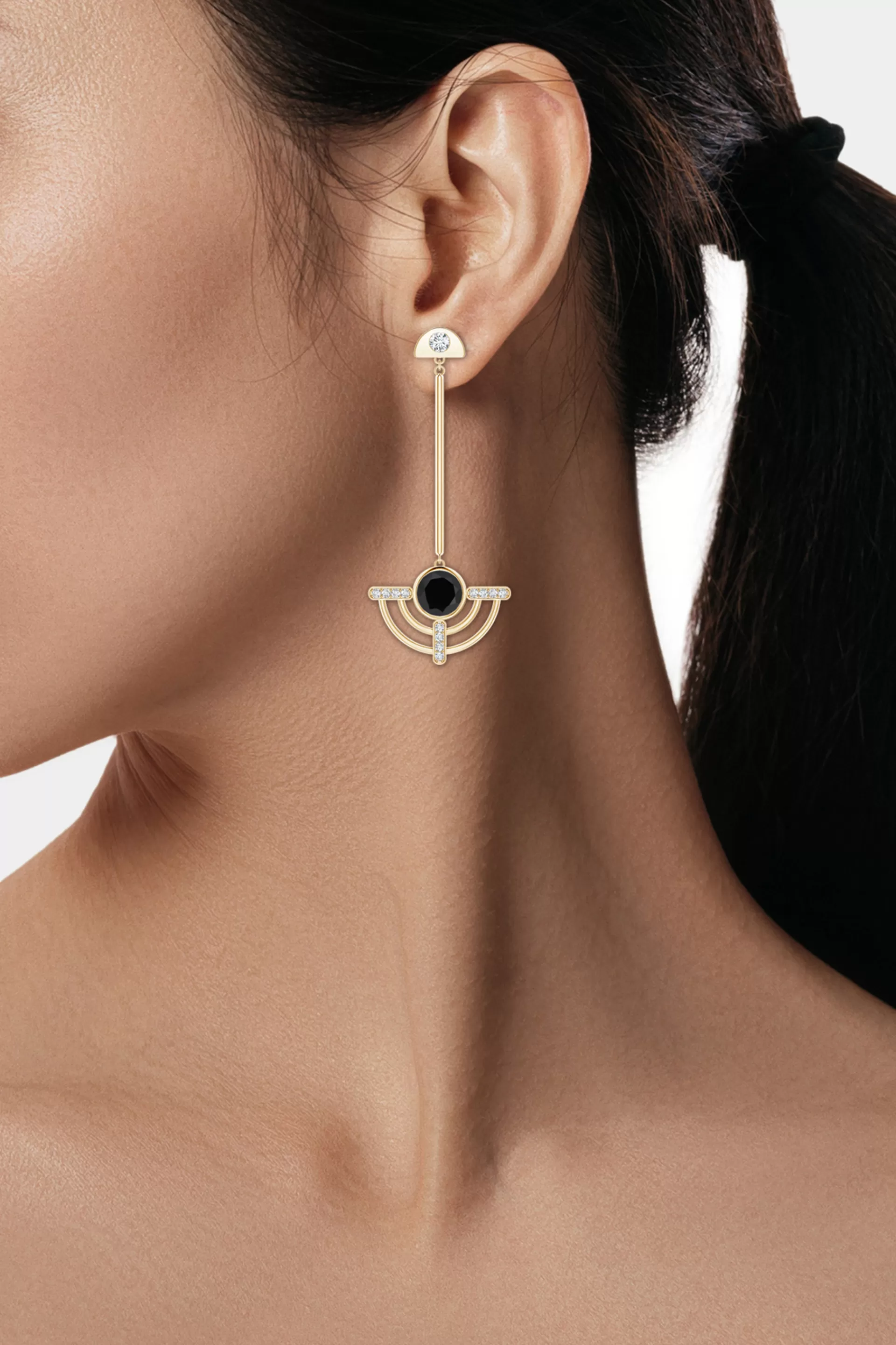 Natori Earrings | Infinity<Infinity Half Concentric 14K Gold And Black Onyx Dangle Earrings