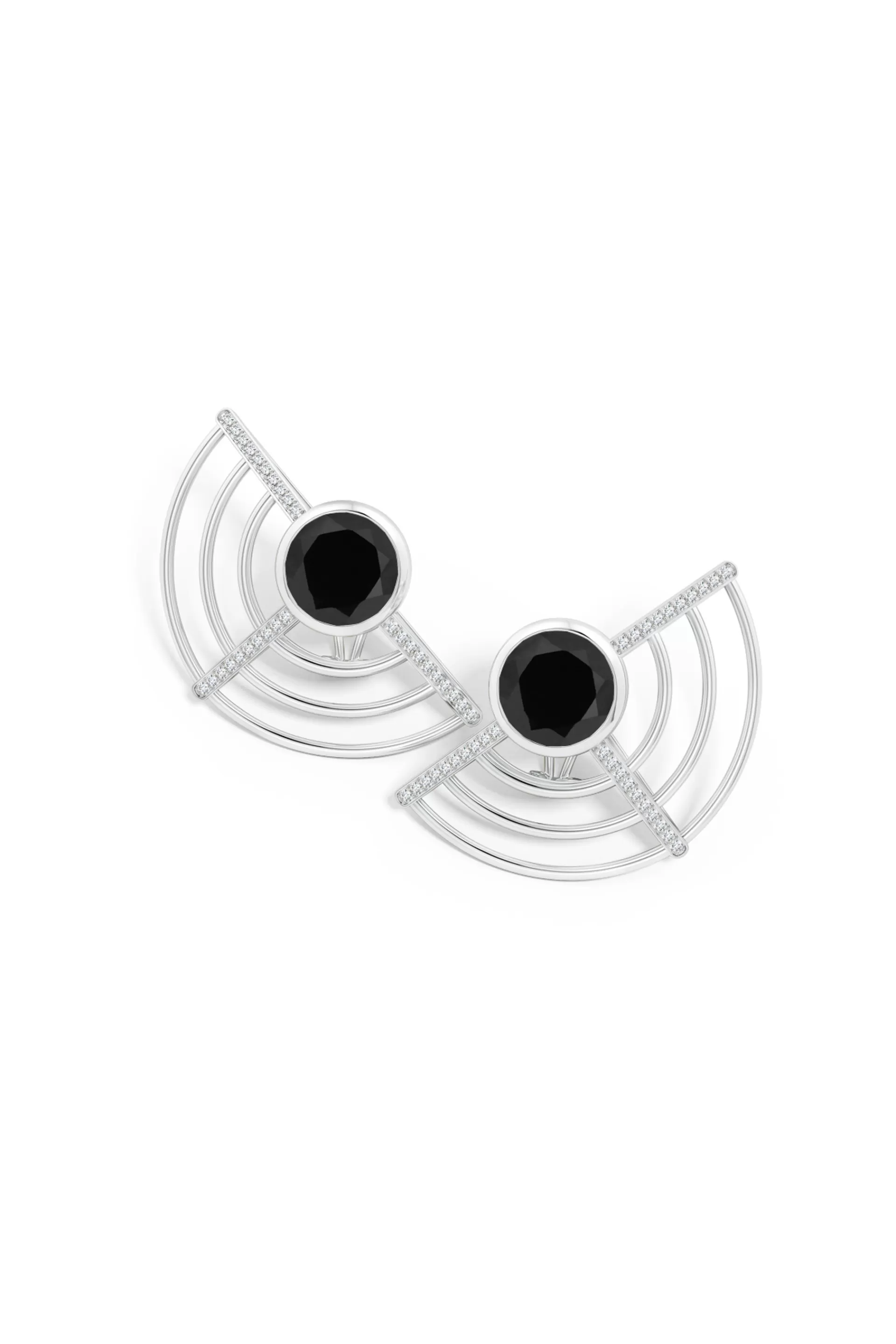 Natori Earrings | Infinity<Infinity Half Concentric Circle 14K Gold And Black Onyx Button Studs