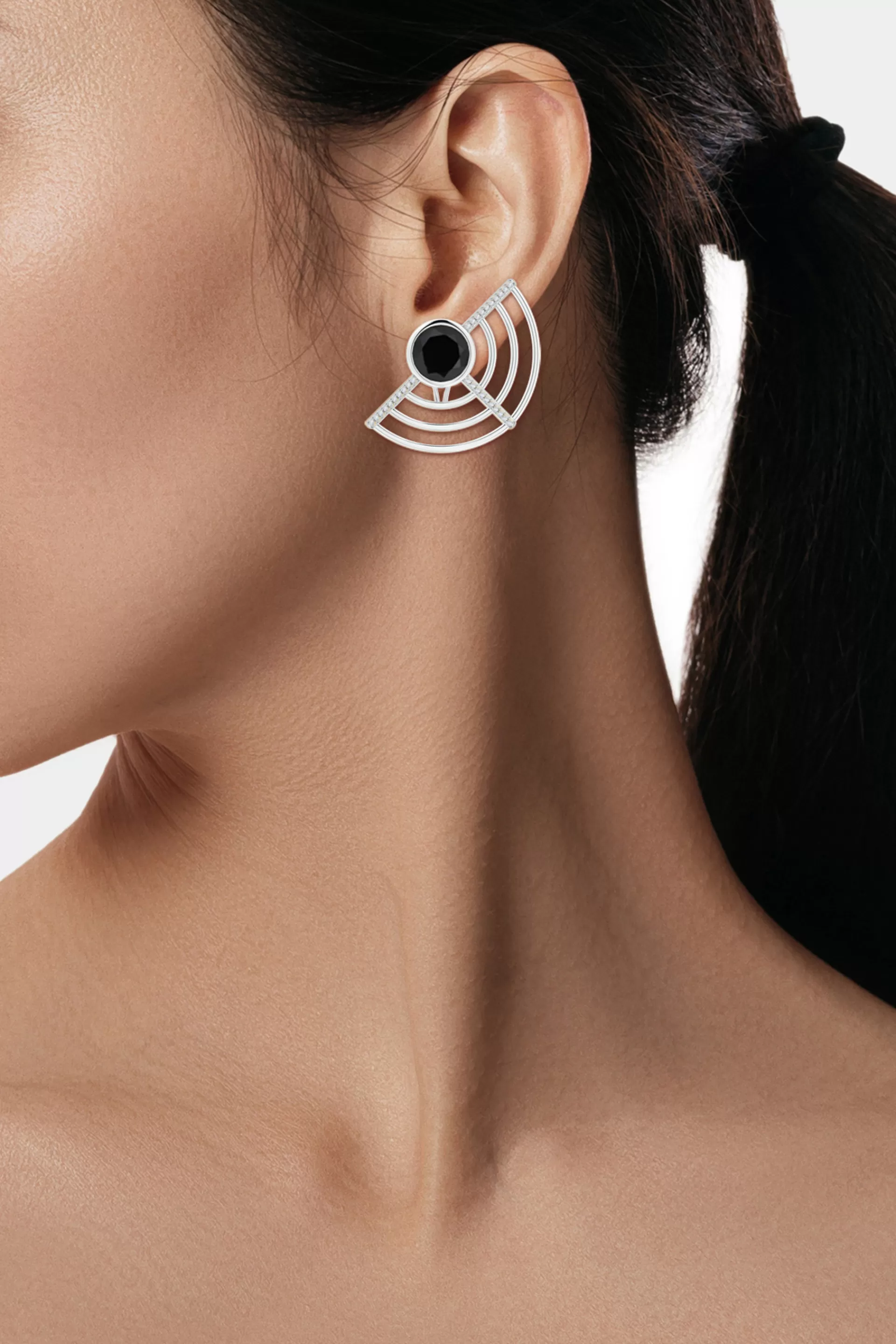 Natori Earrings | Infinity<Infinity Half Concentric Circle 14K Gold And Black Onyx Button Studs