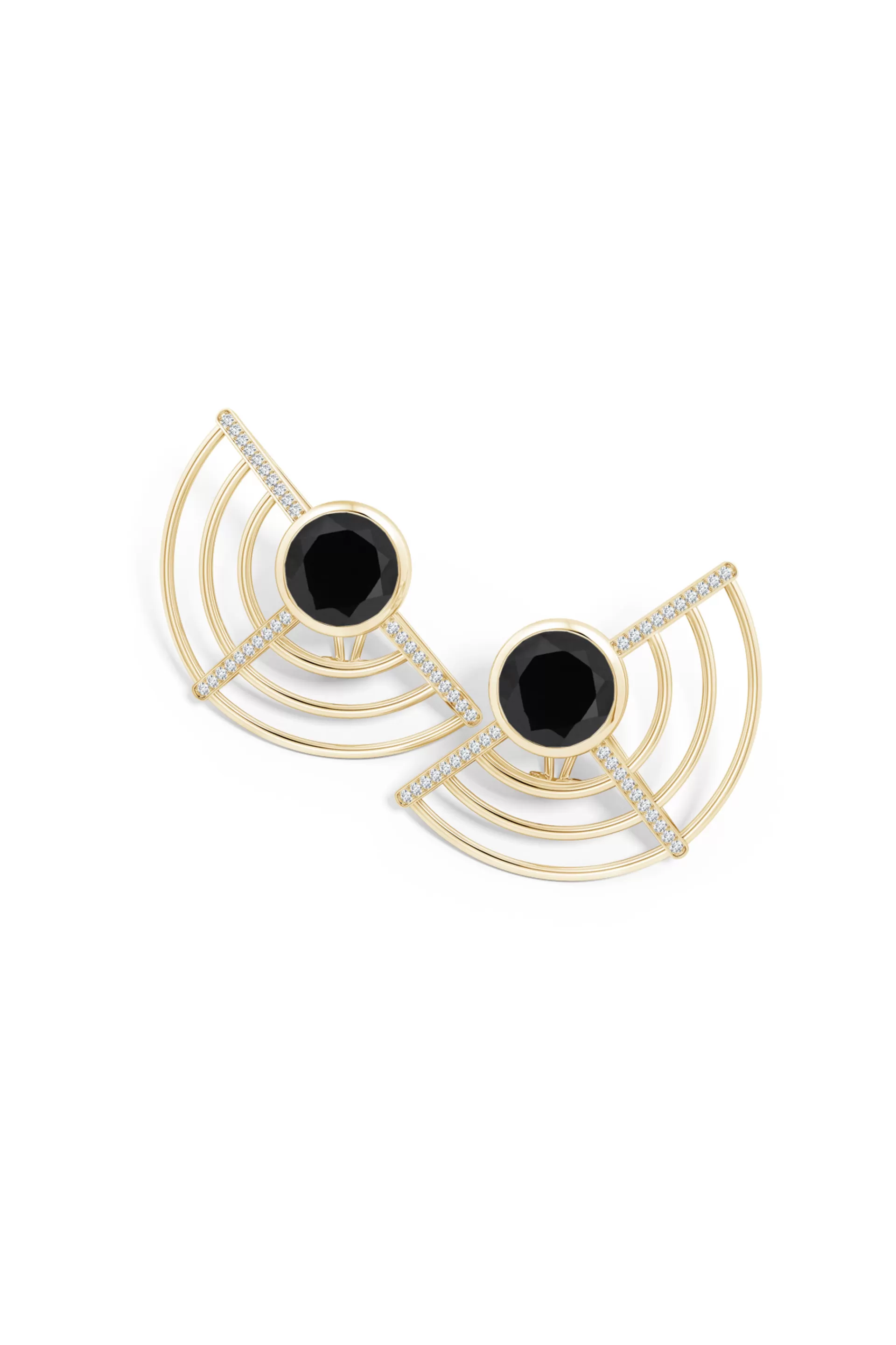 Natori Earrings | Infinity<Infinity Half Concentric Circle 14K Gold And Black Onyx Button Studs