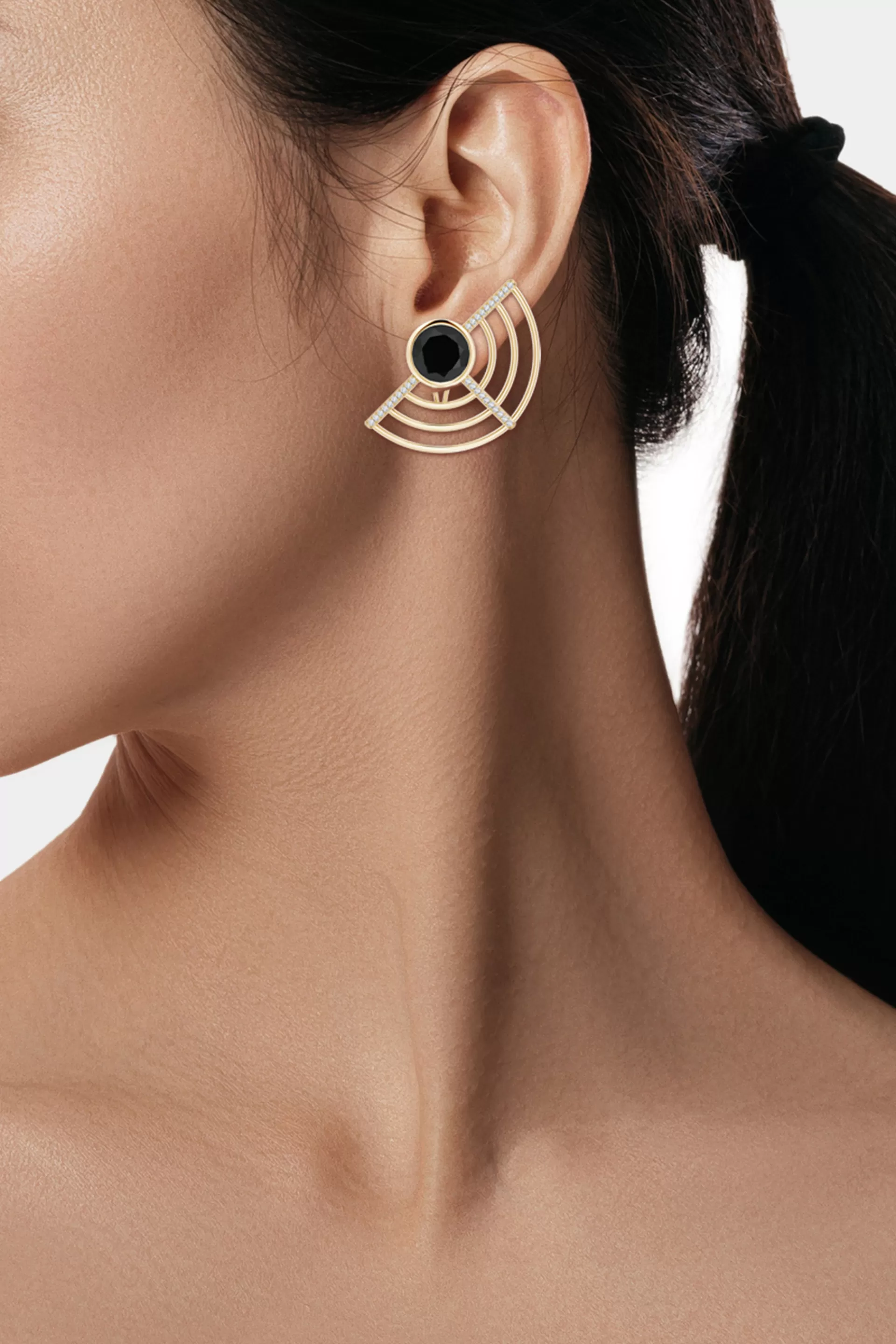 Natori Earrings | Infinity<Infinity Half Concentric Circle 14K Gold And Black Onyx Button Studs
