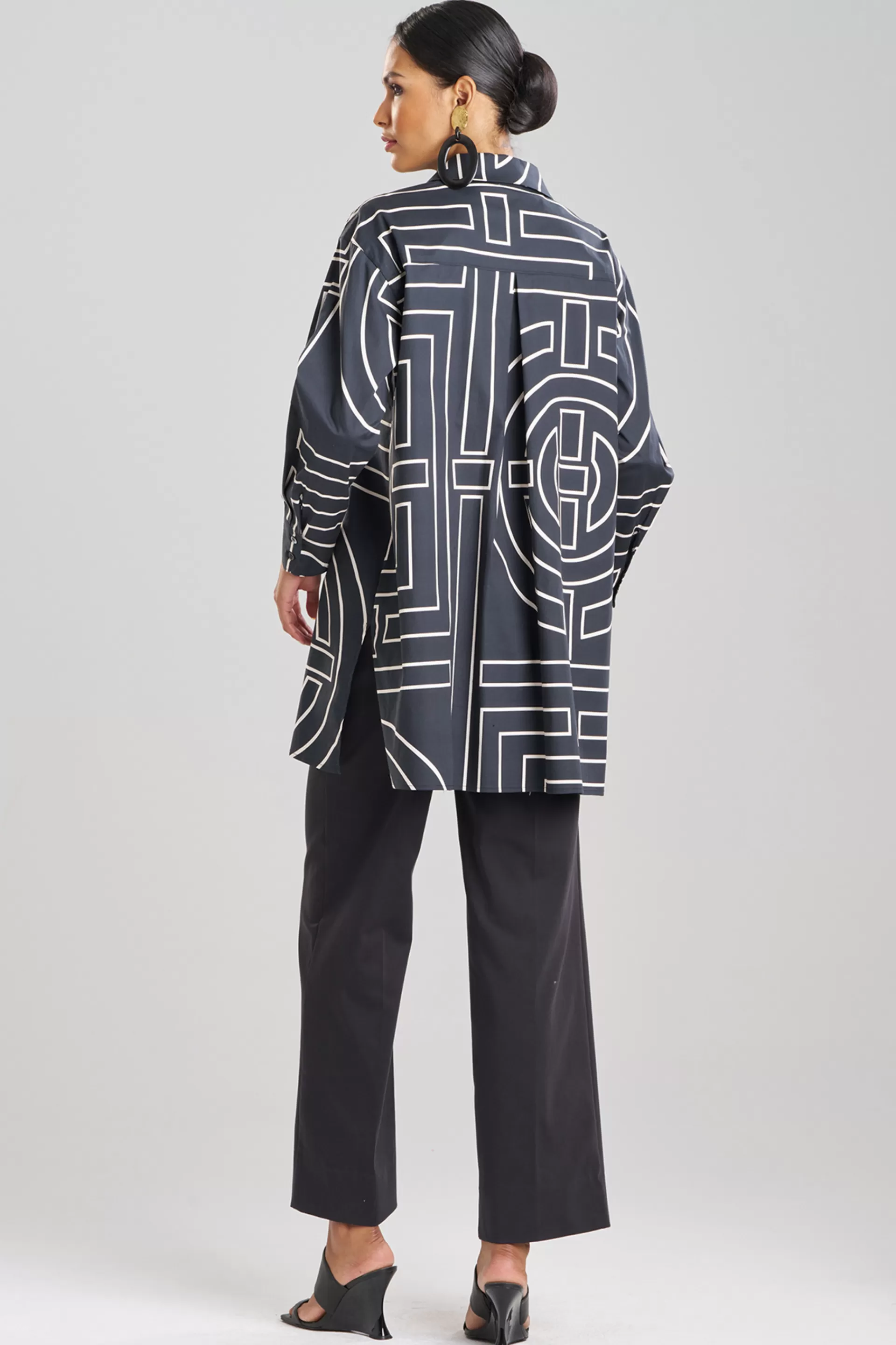 Natori Tops, Shirts & Tunics<Infinity Printed Cotton Poplin Oversized Shirt Black/Cream