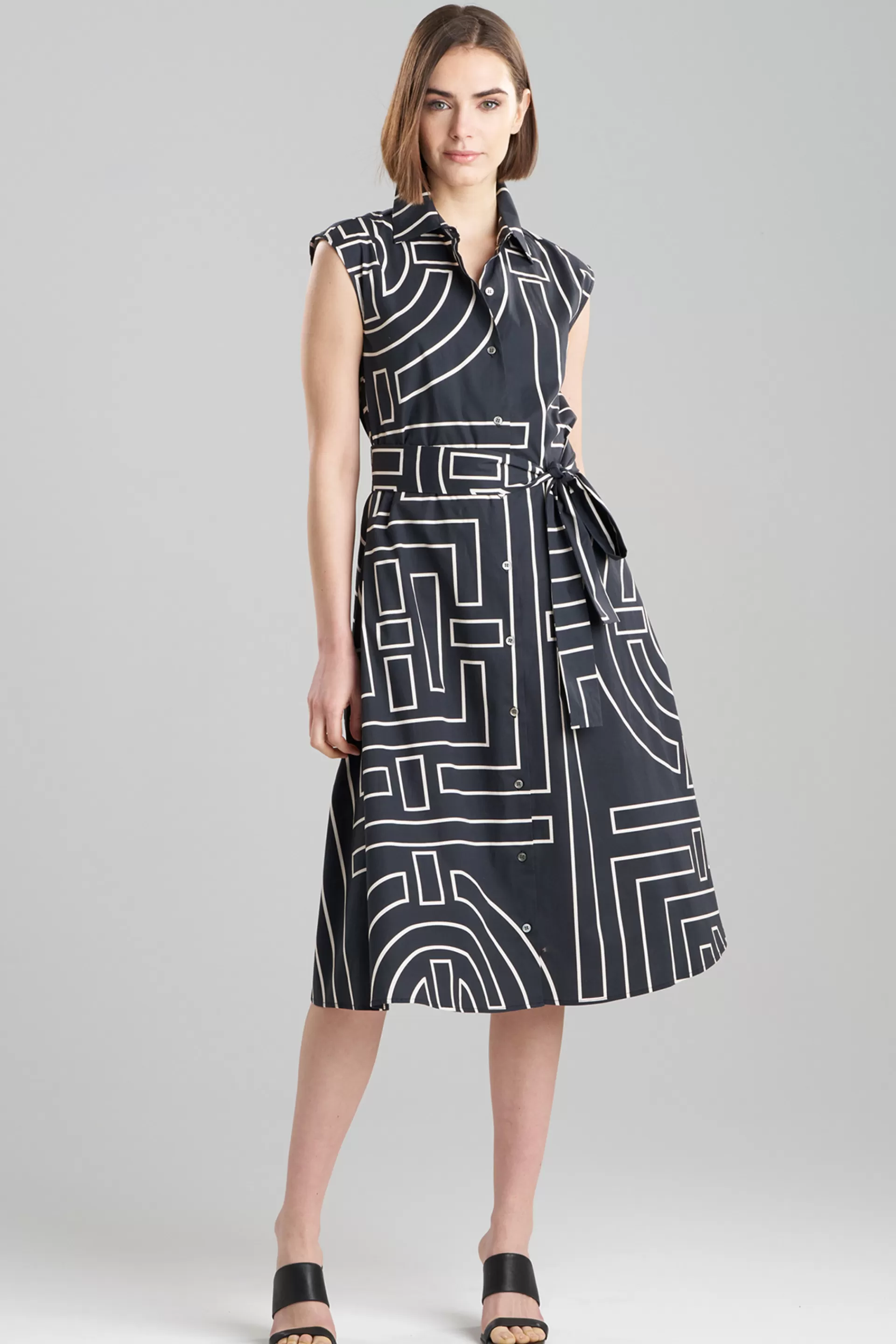 Natori Dresses<Infinity Printed Cotton Poplin Trapeze Shirtdress Black/Cream