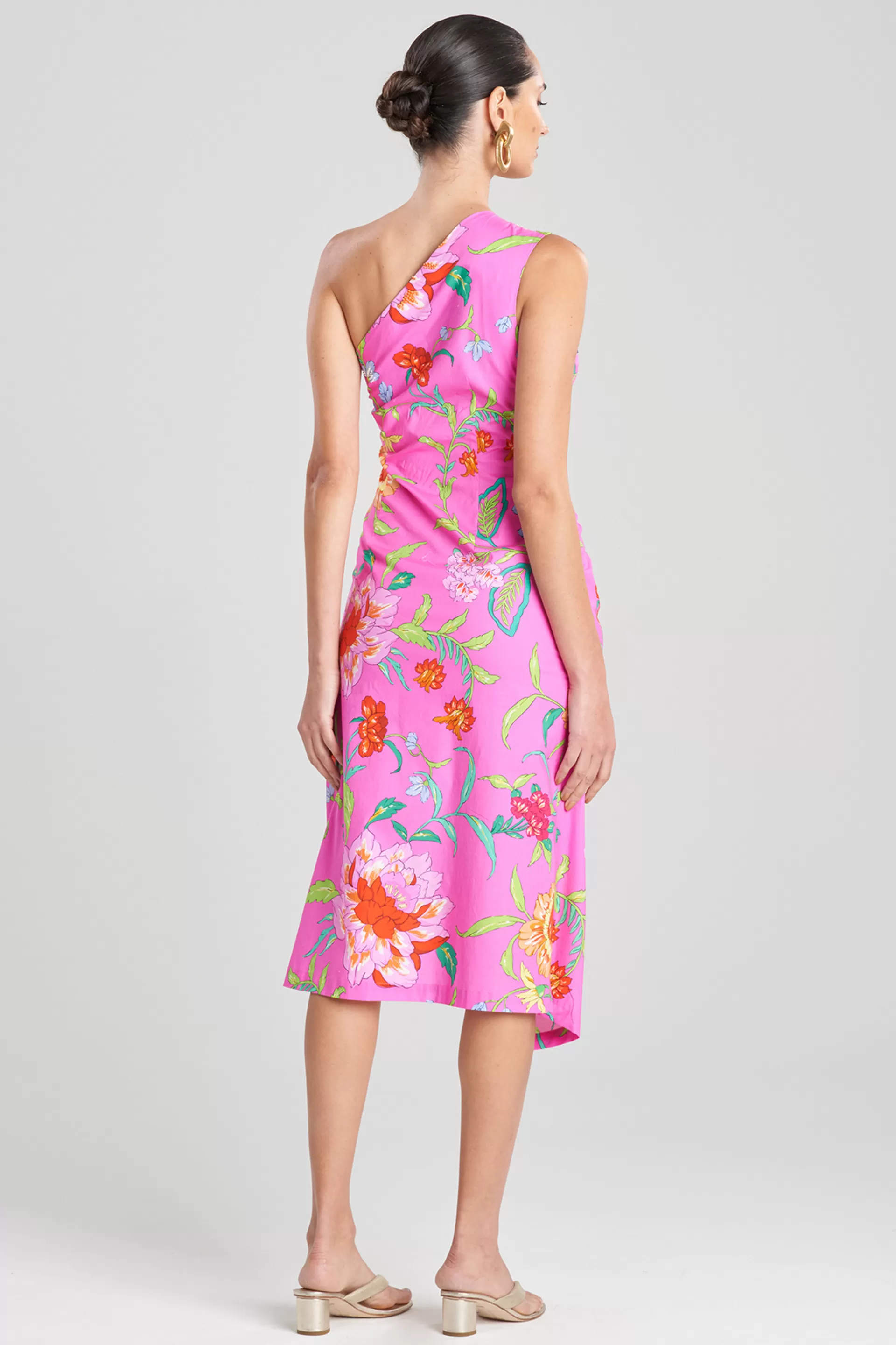 Natori Dresses<Junko Cotton Poplin Beaded Asymmetrical Drape Dress Fuchsia