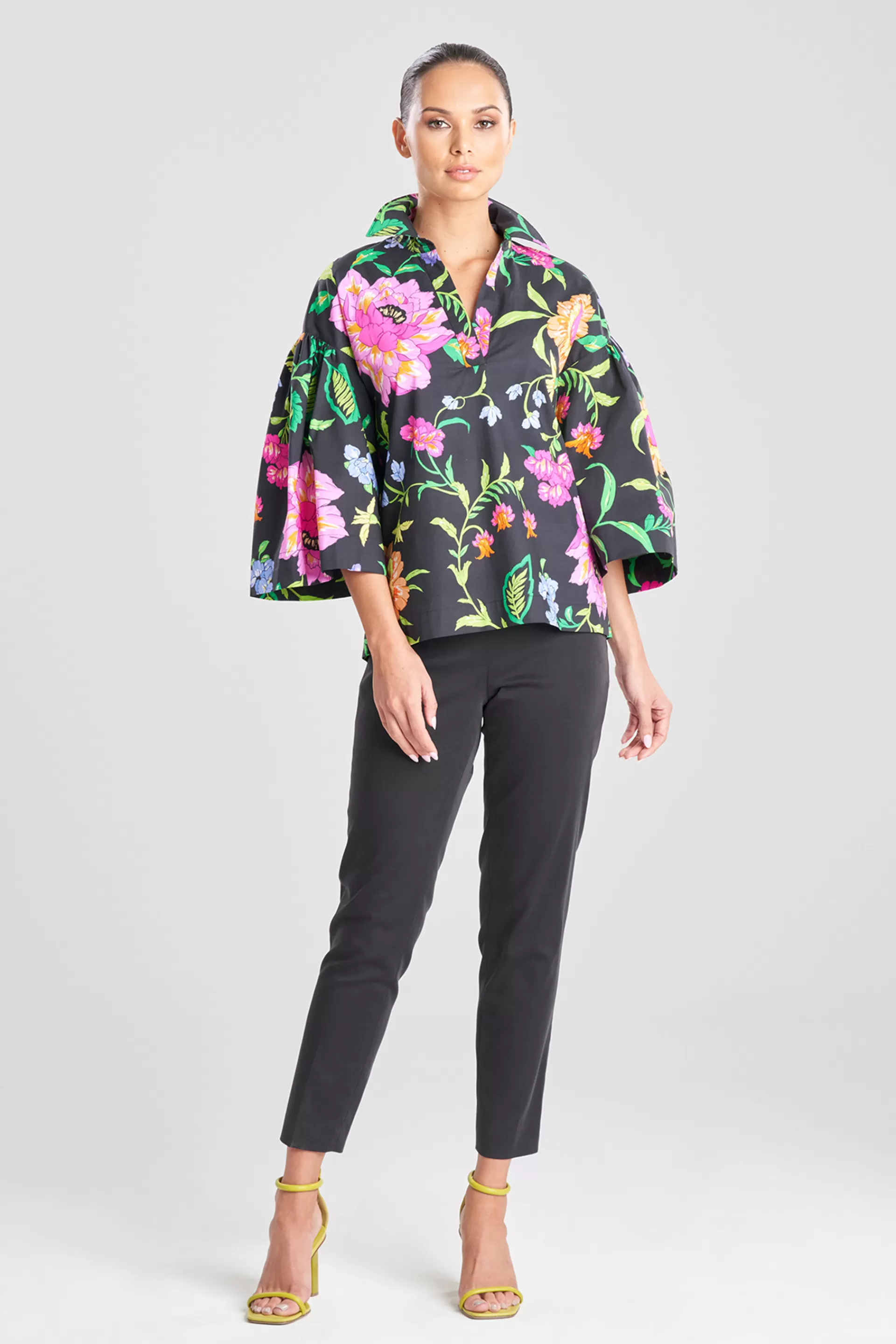 Natori Tops, Shirts & Tunics<Junko Cotton Poplin Oversized Pleated Top Black Multi