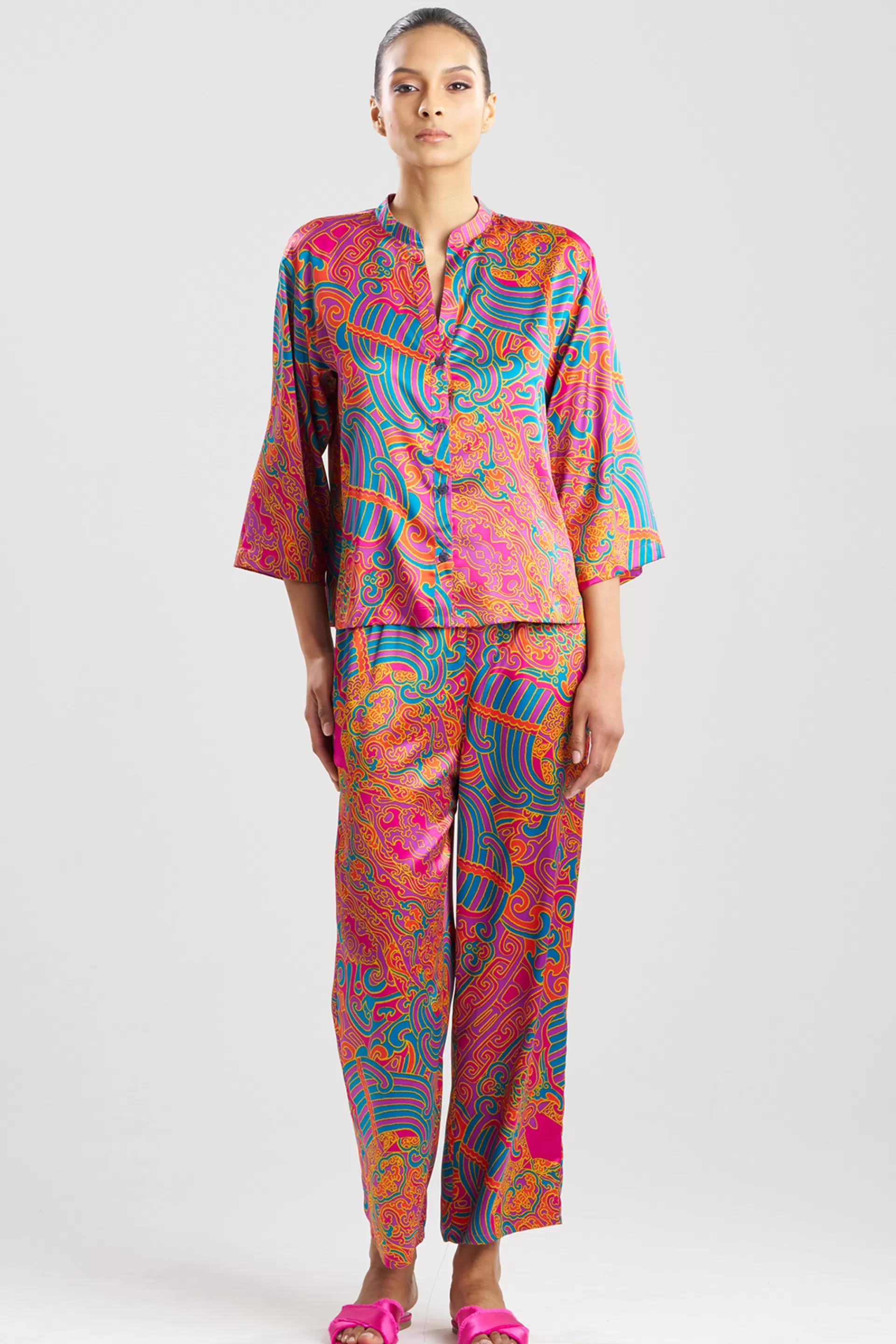 Natori Pajama Sets<Kaleidoscope Satin Mandarin PJ