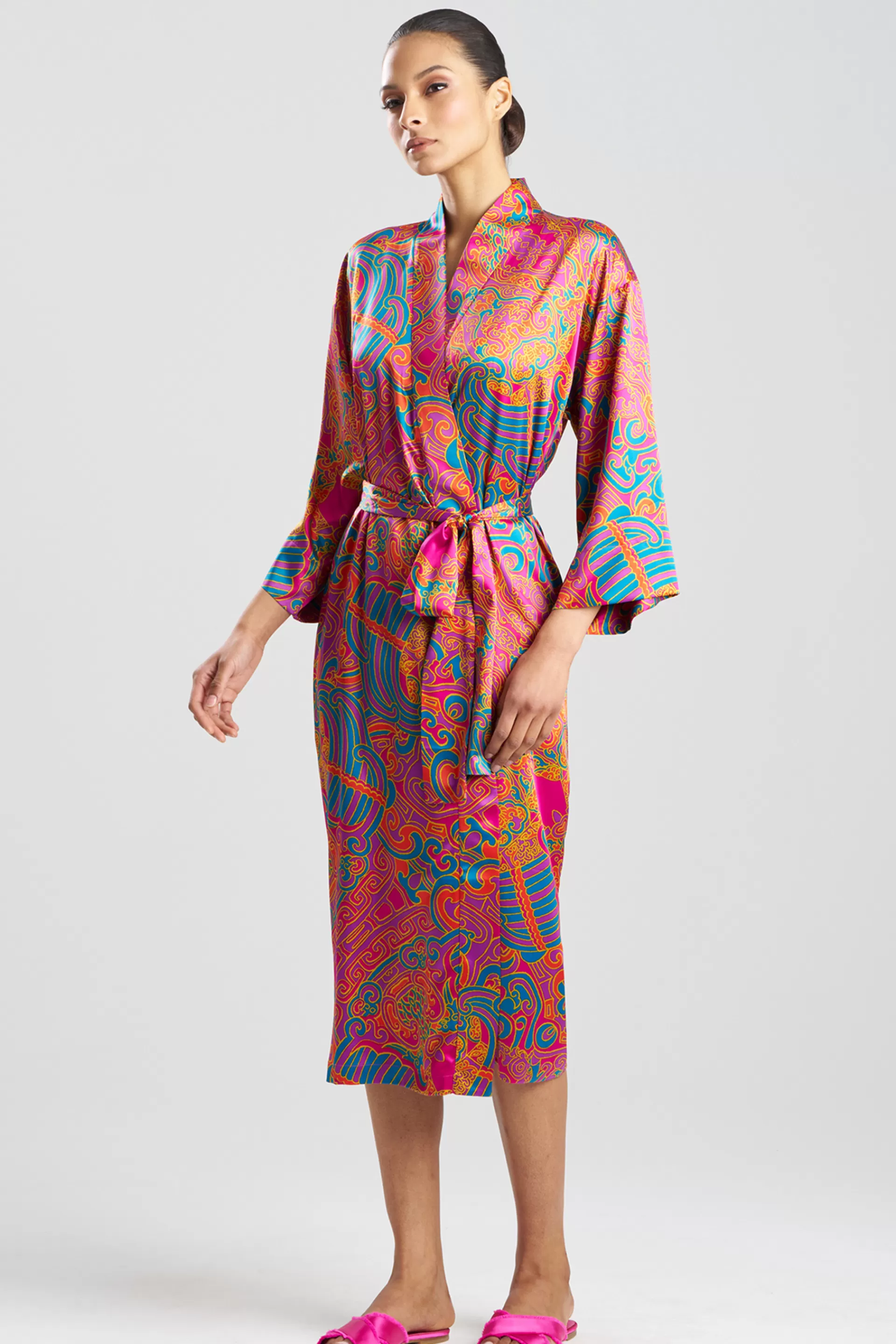 Natori Robes & Kimonos<Kaleidoscope Satin Robe Fuchsia