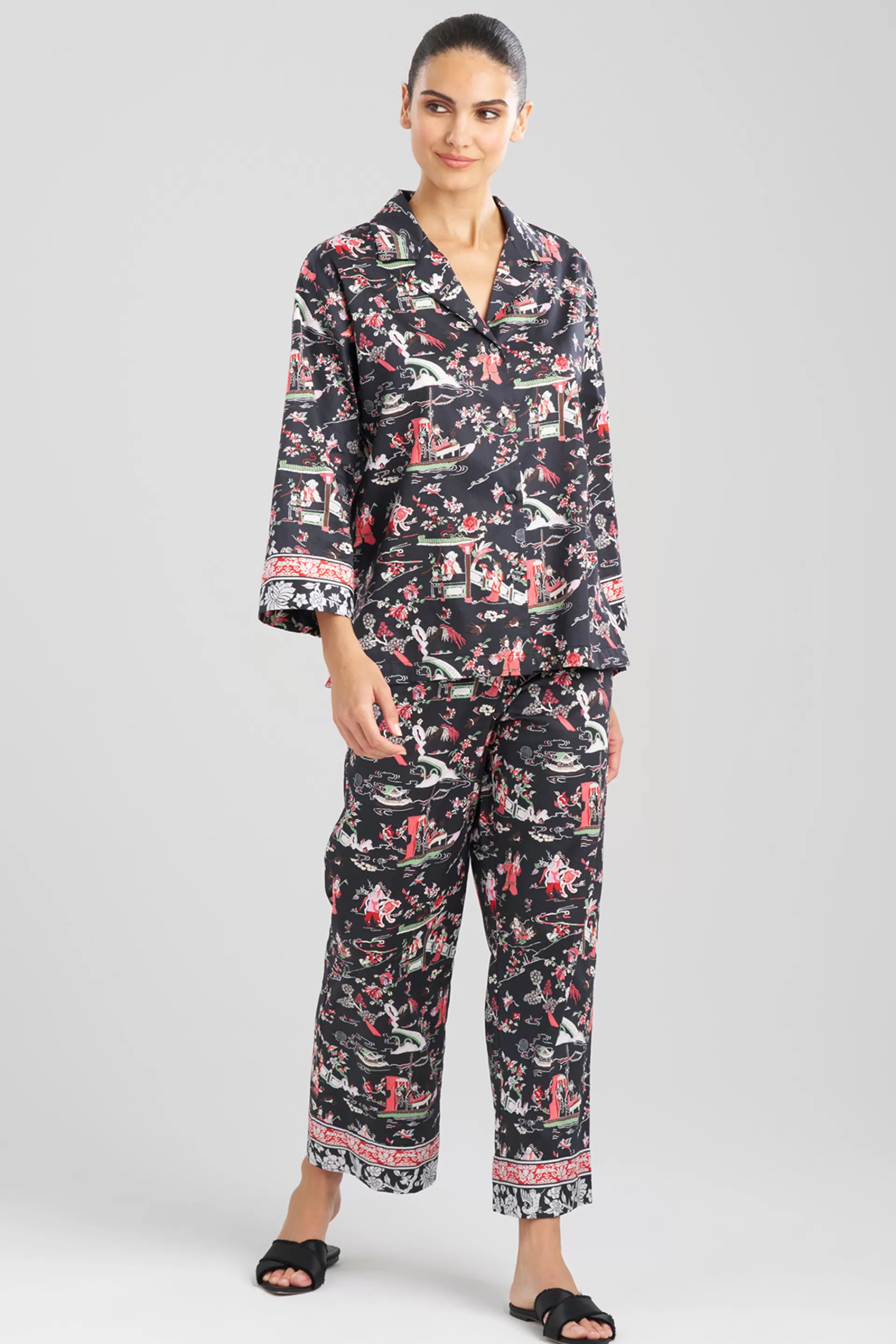 Natori Pajama Sets<Kana Cotton Sateen PJ Black Multi