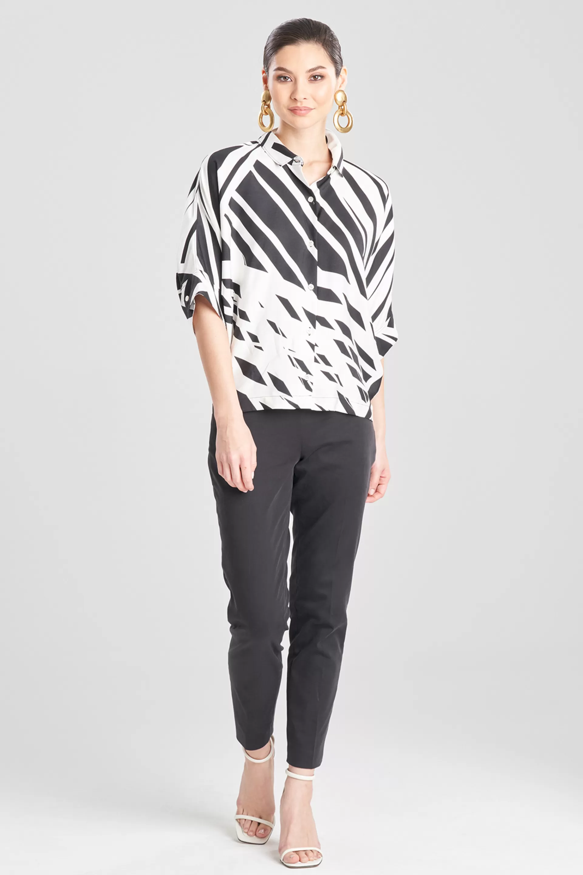 Natori Tops, Shirts & Tunics<Katana Cotton Silk Pleated Top Black Combo