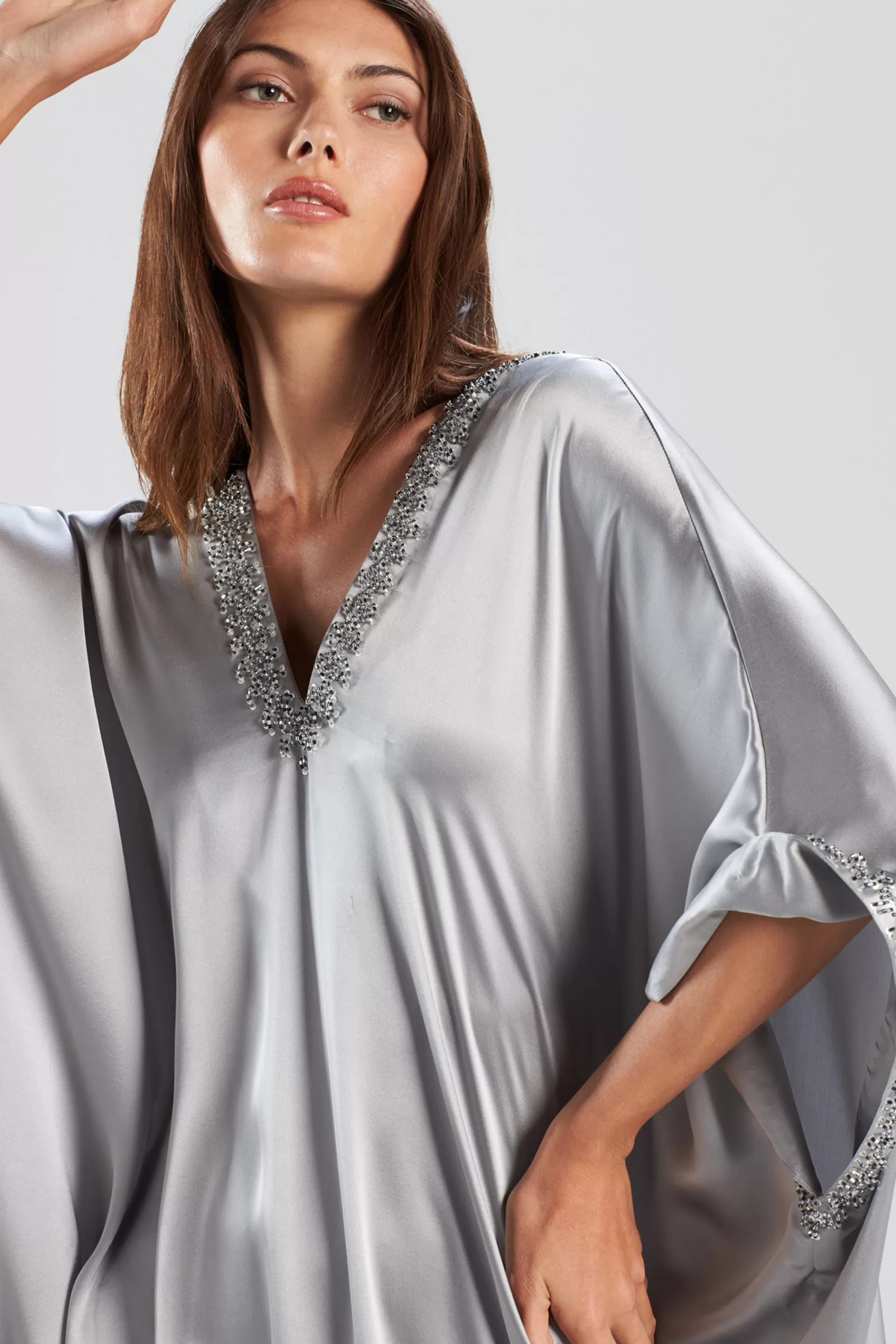 Natori Caftan Dresses<Key Essentials Embellished Cocoon Silk Caftan