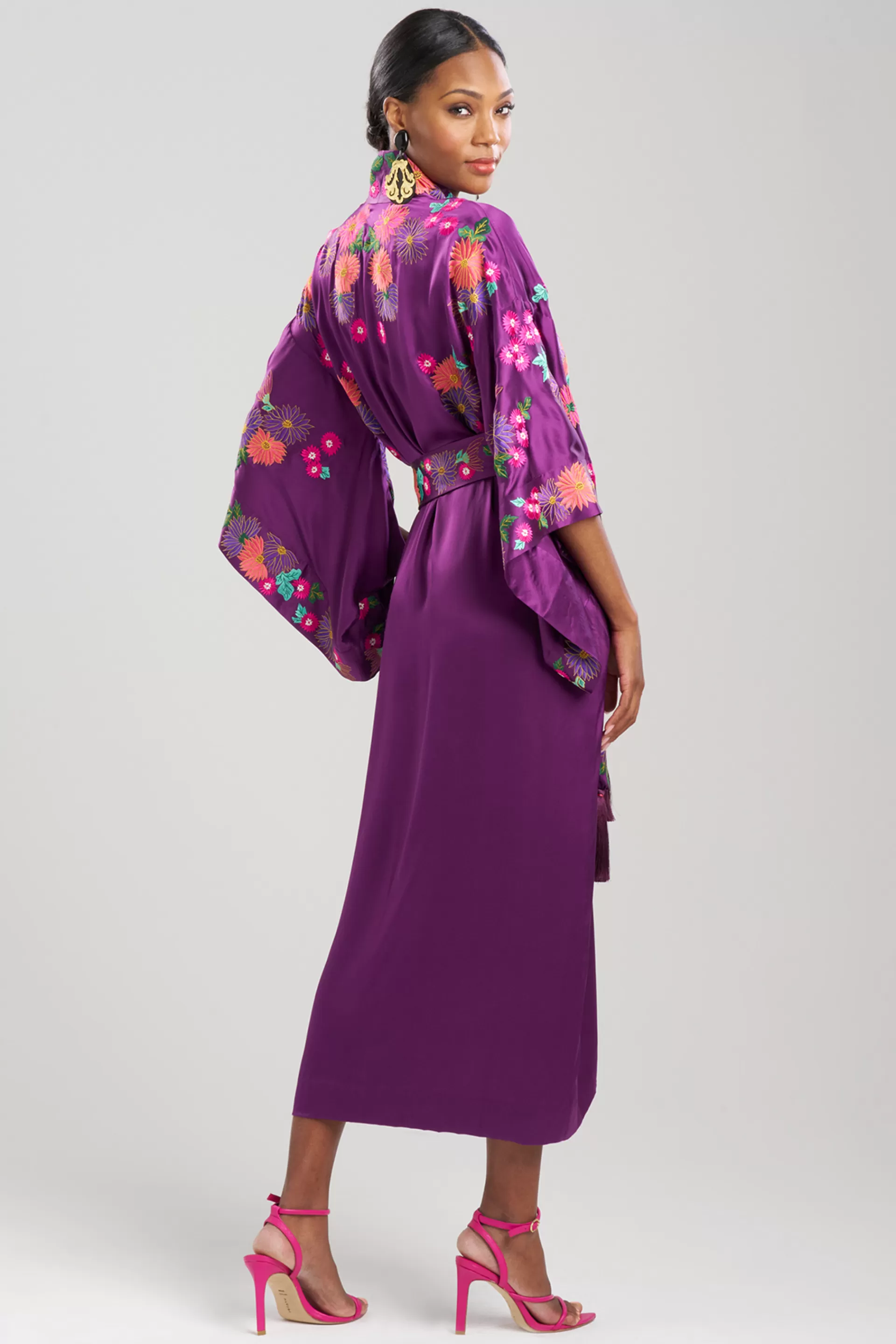 Natori Robes & Kimonos<Key Essentials Embroidered Kimono Silk Robe Regal Purple