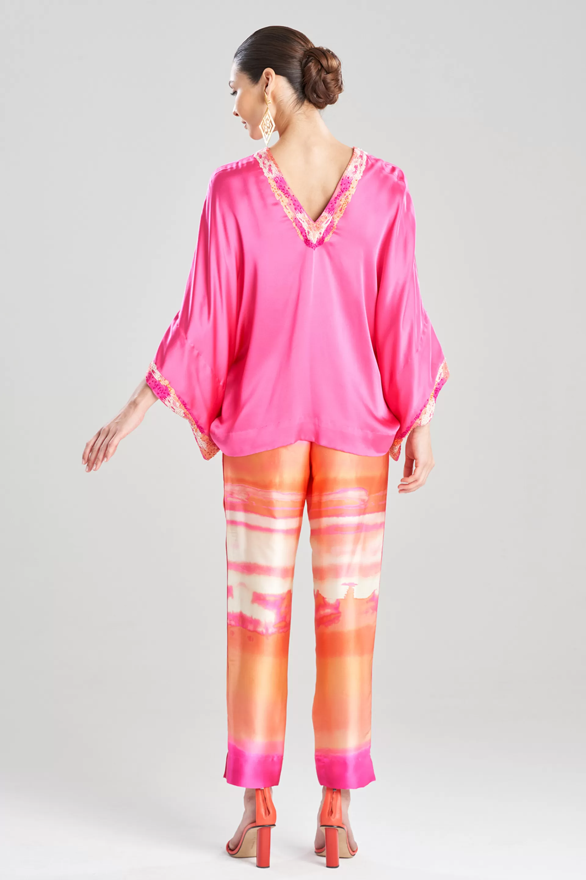 Natori Pajama Tops | Lounge Tops<Key Essentials Embroidered Kimono Sleeve Silk Top