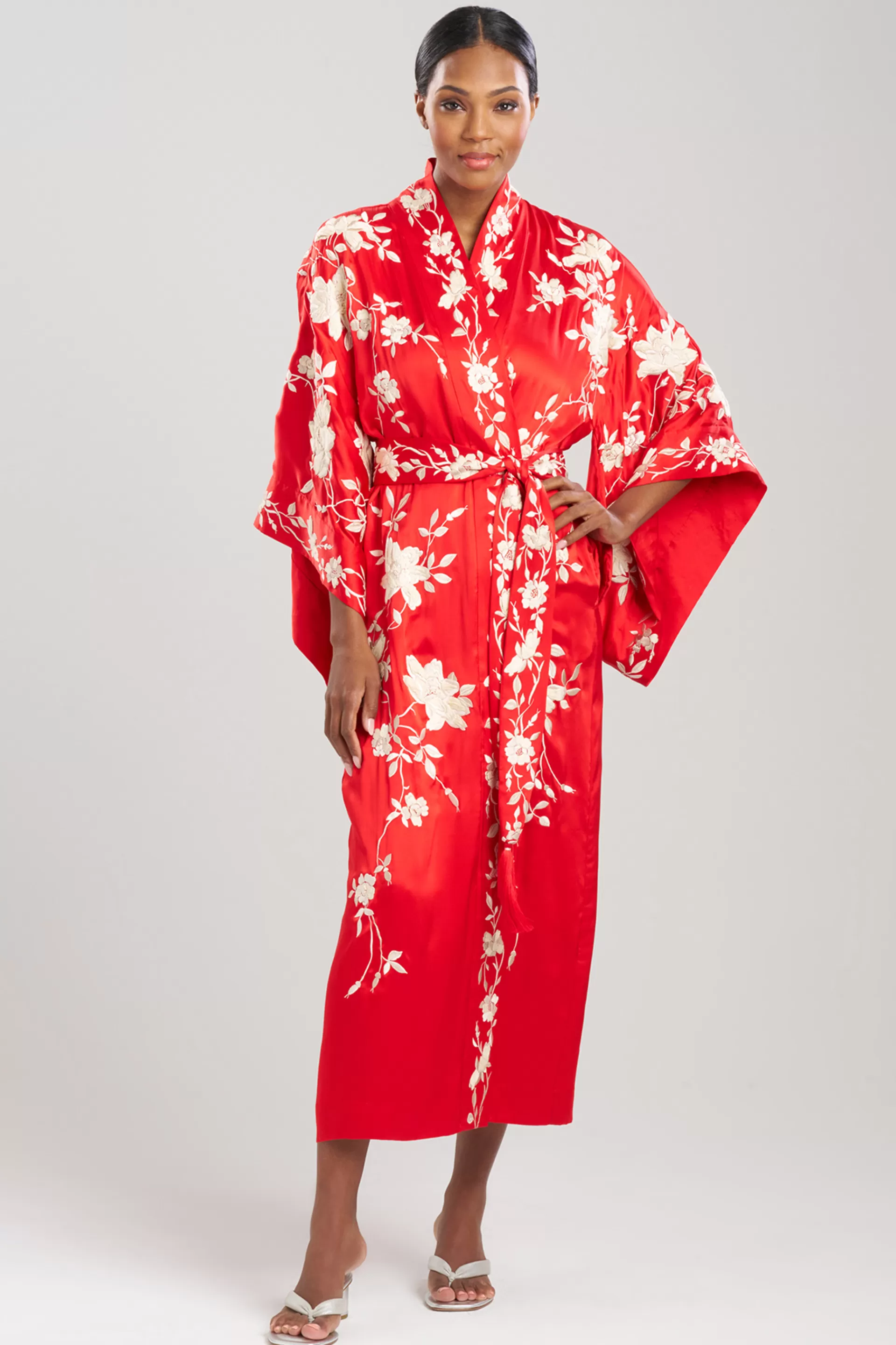 Natori Robes & Kimonos<Key Essentials Embroidered Kimono Tassel Silk Robe Scarlet