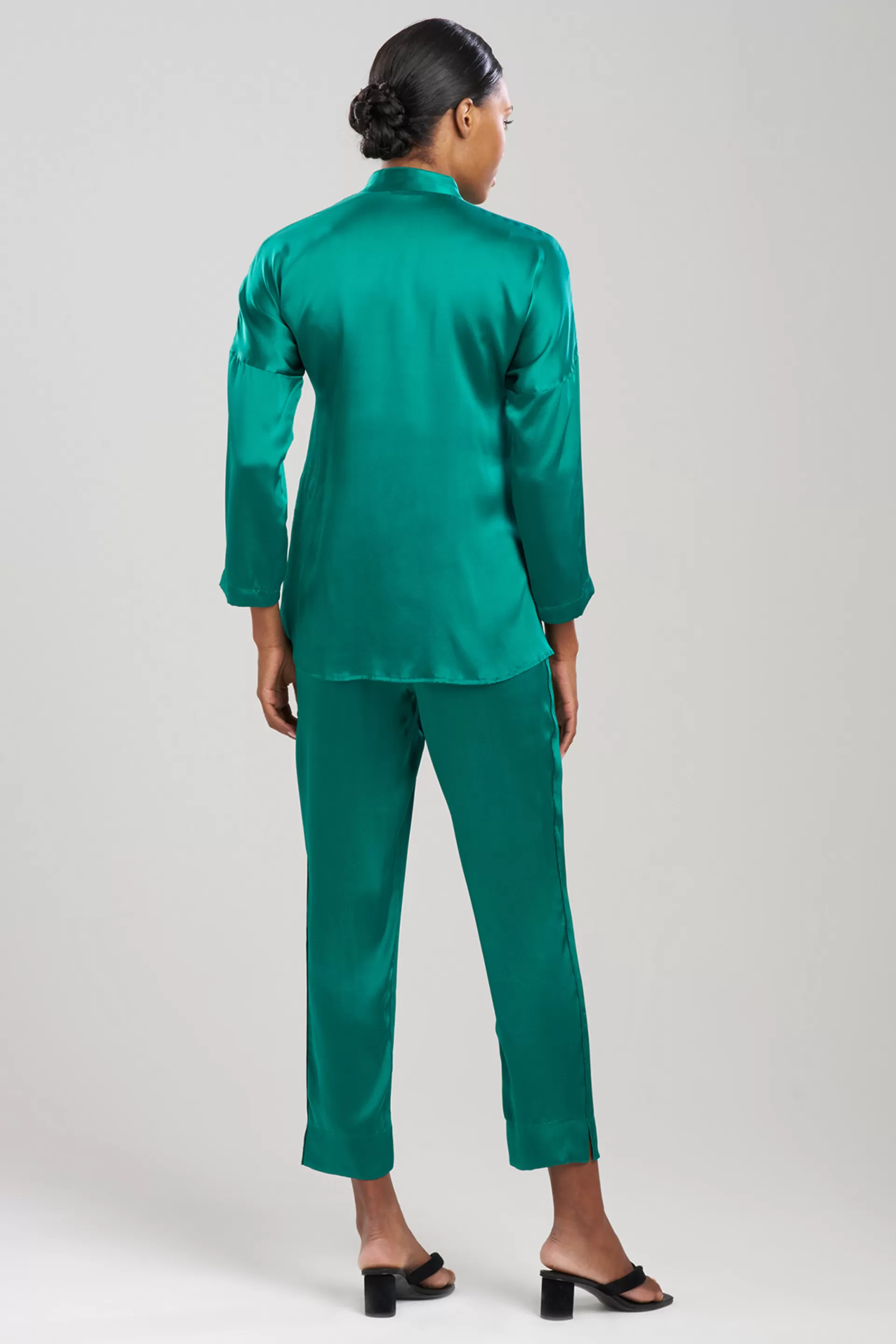 Natori Pajama Sets<Key Essentials Mandarin Silk Button PJ Deep Emerald