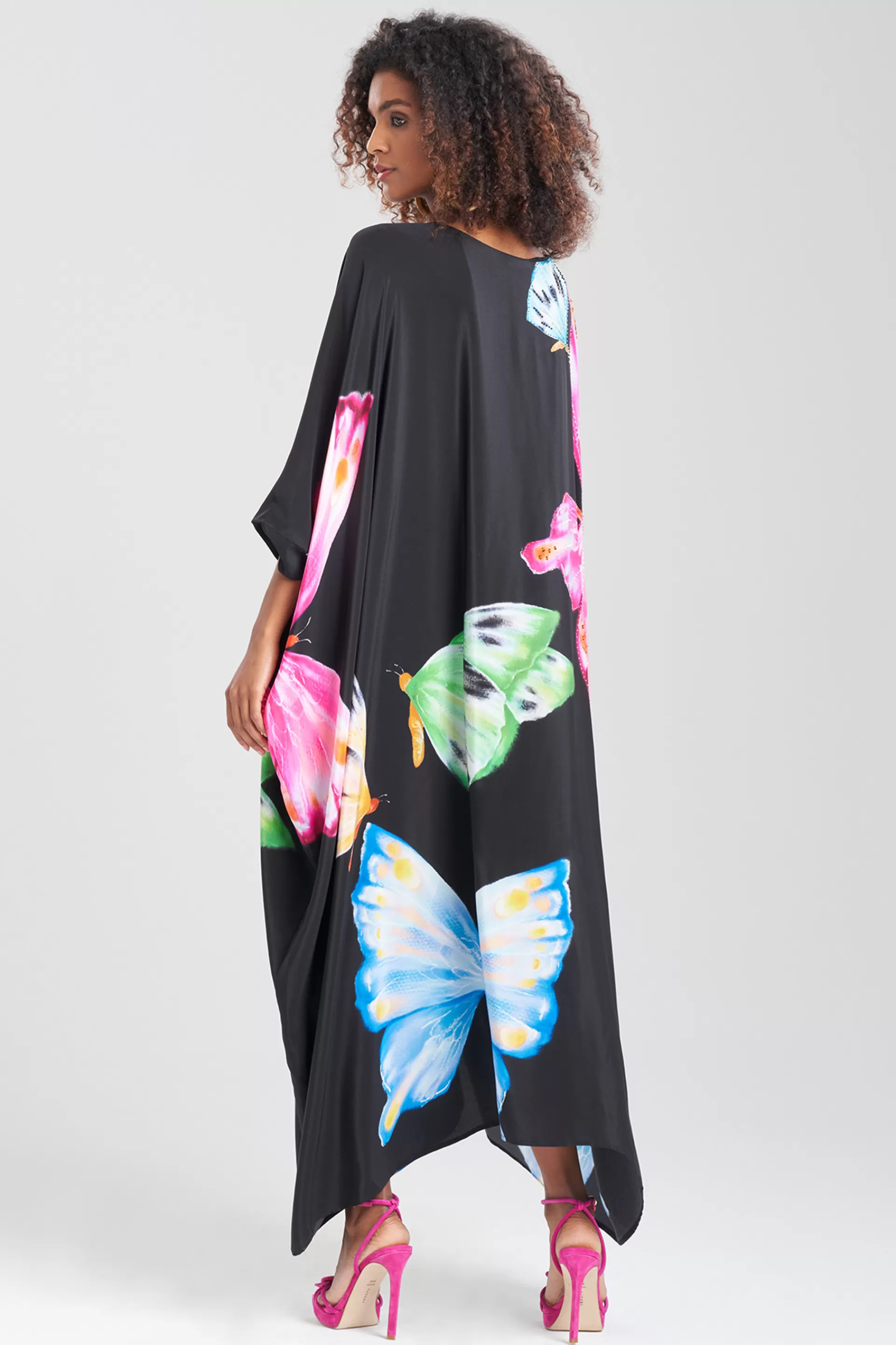 Natori Caftan Dresses<Kyoko Butterfly Beaded Silk Caftan Black Multi