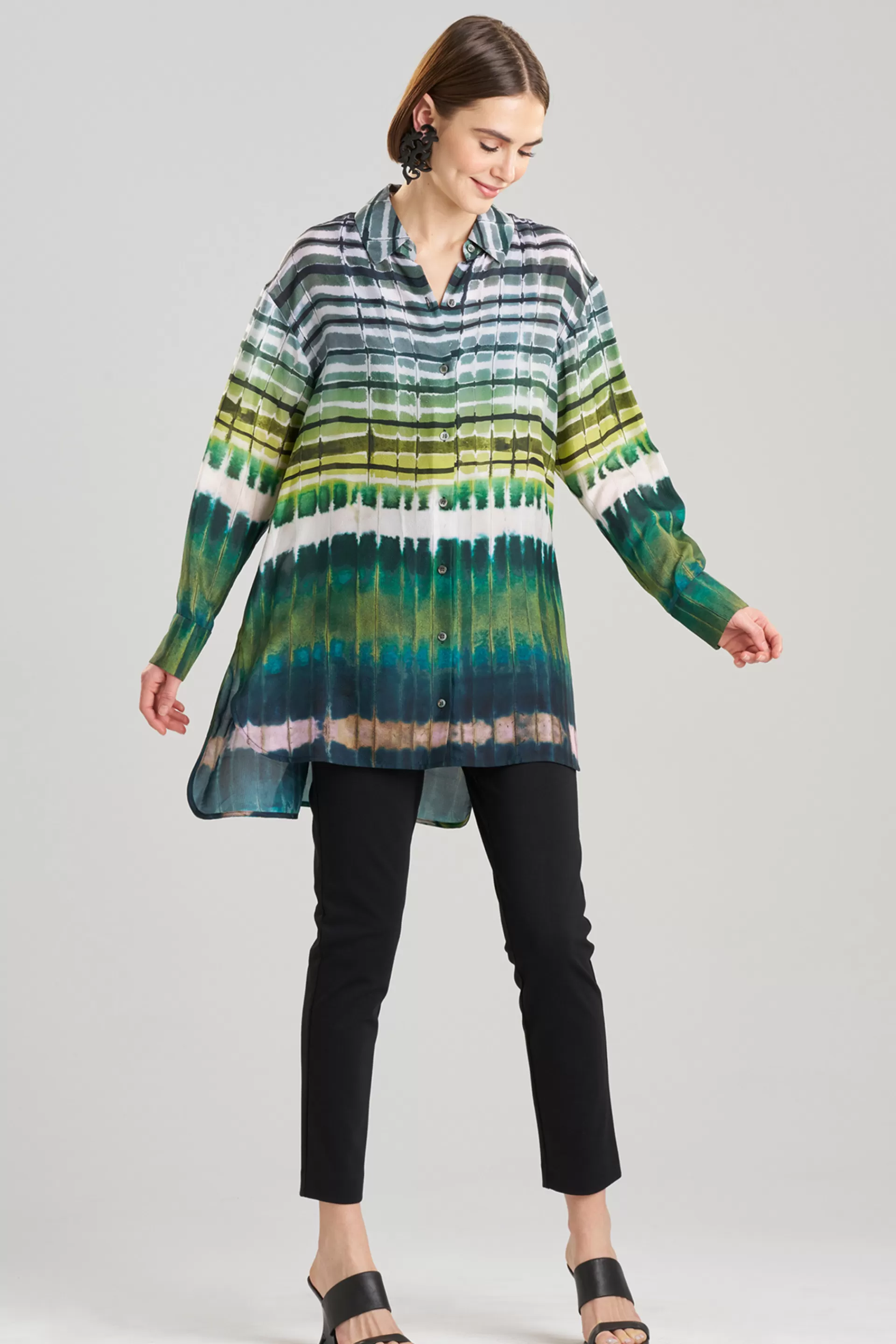 Natori Plus Sizes | Tops, Shirts & Tunics<Lana Printed Obi Silk Oversized Shirt Pear