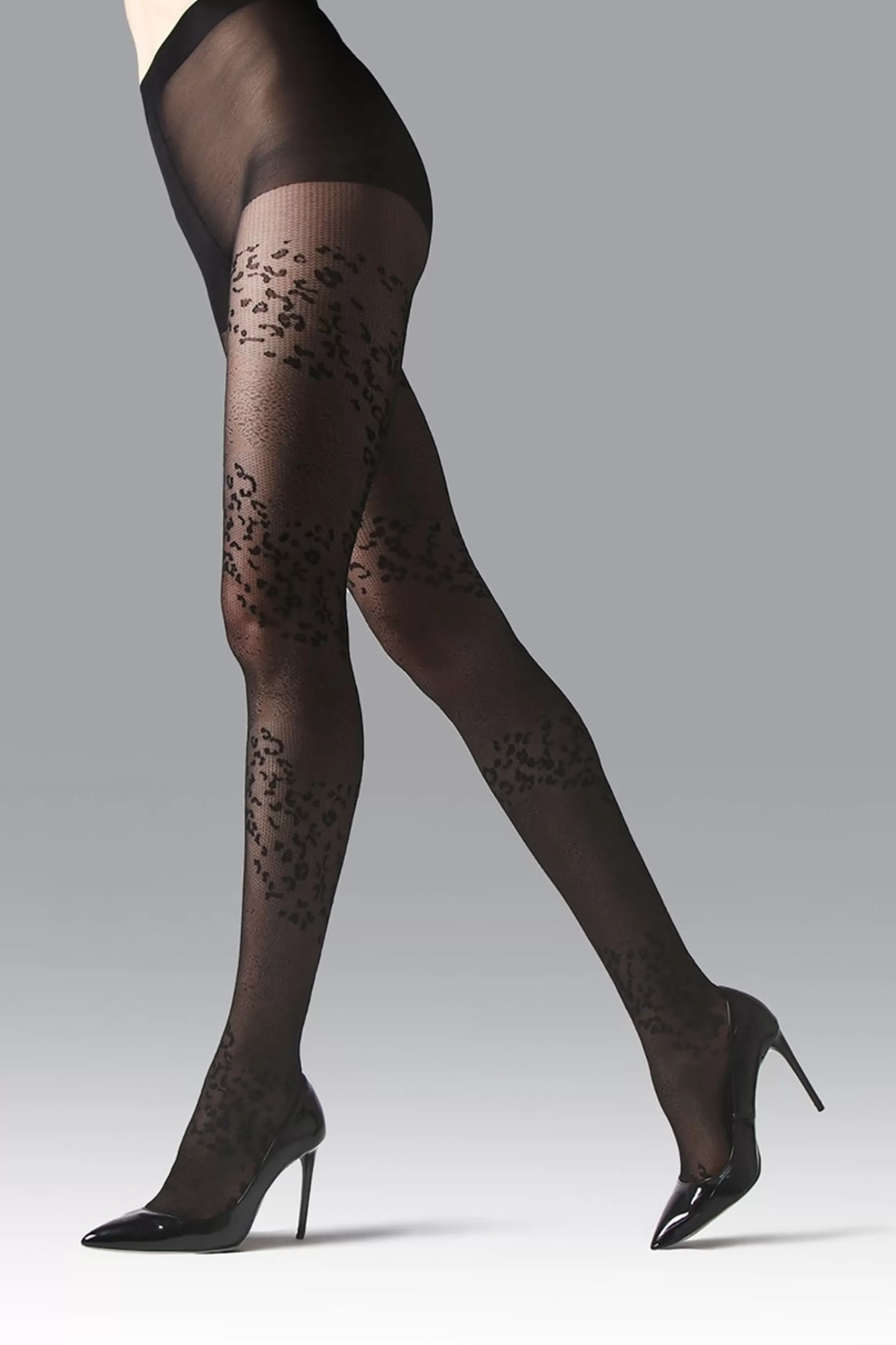 Natori Tights<Leopard Mix Sheer Tights Black