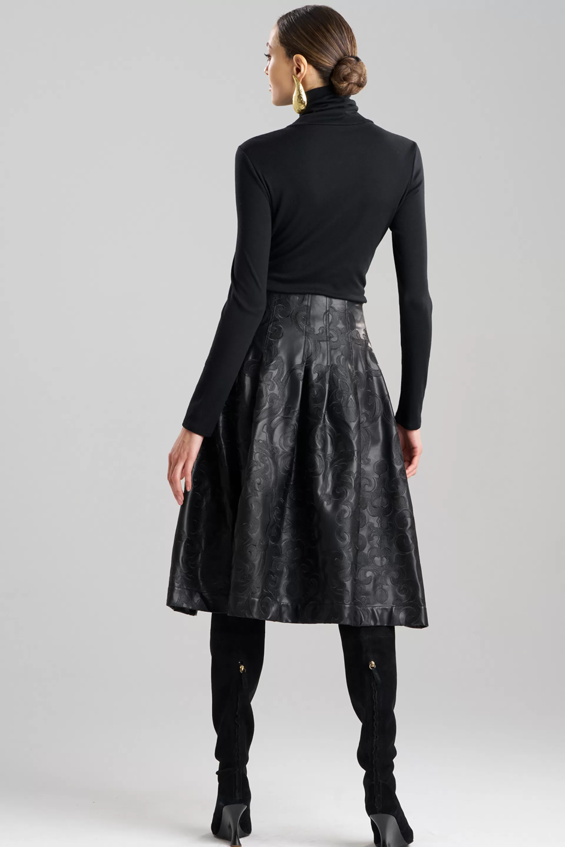 Natori Pants, Skirts & Shorts<Leticia Embroidered Faux Leather Skirt Black