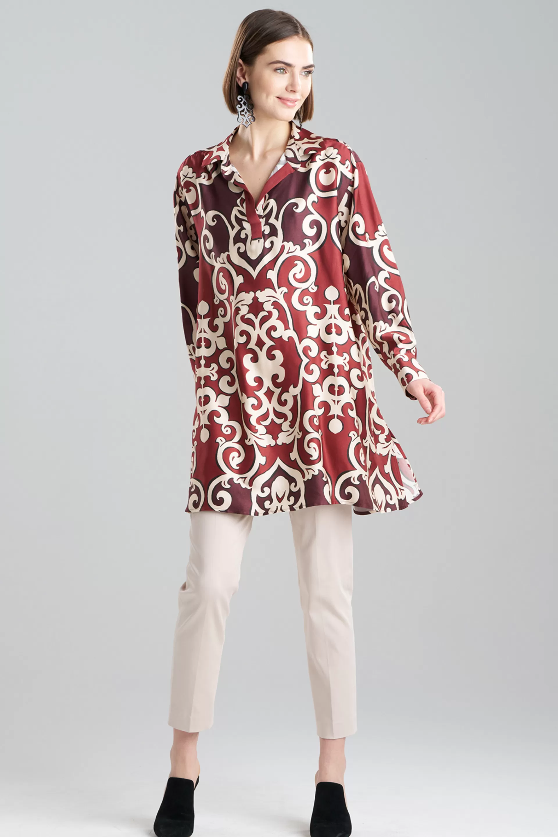 Natori Tops, Shirts & Tunics<Leticia Printed Crepe Oversized Shirt Brick