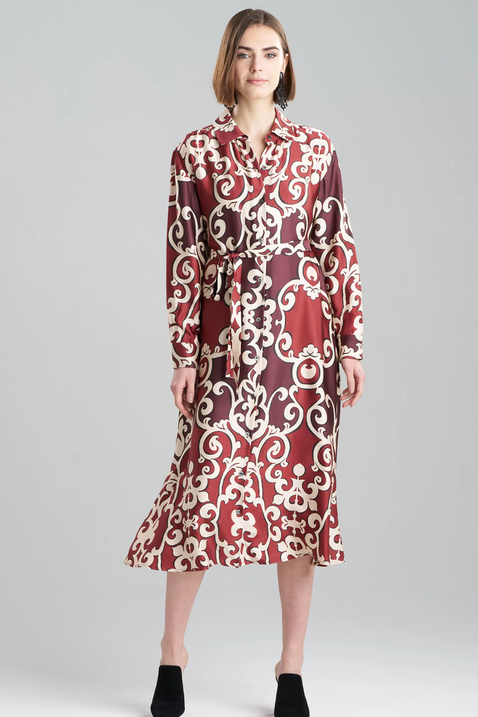 Natori Dresses<Leticia Printed Crepe Shirtdress Brick