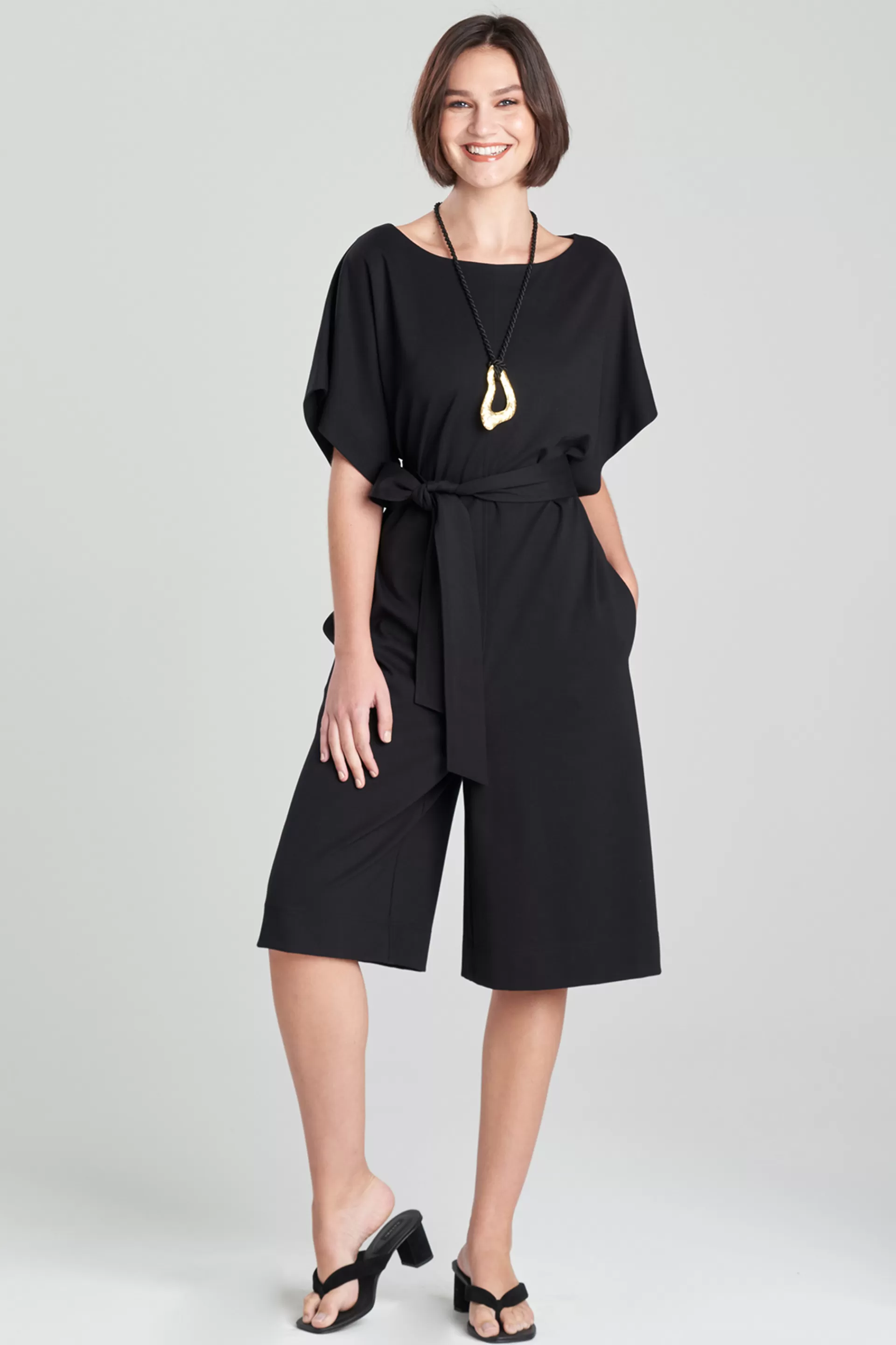 Natori Plus Sizes | Jumpsuits<Light Weight Ponte Belted Jumpsuit Black