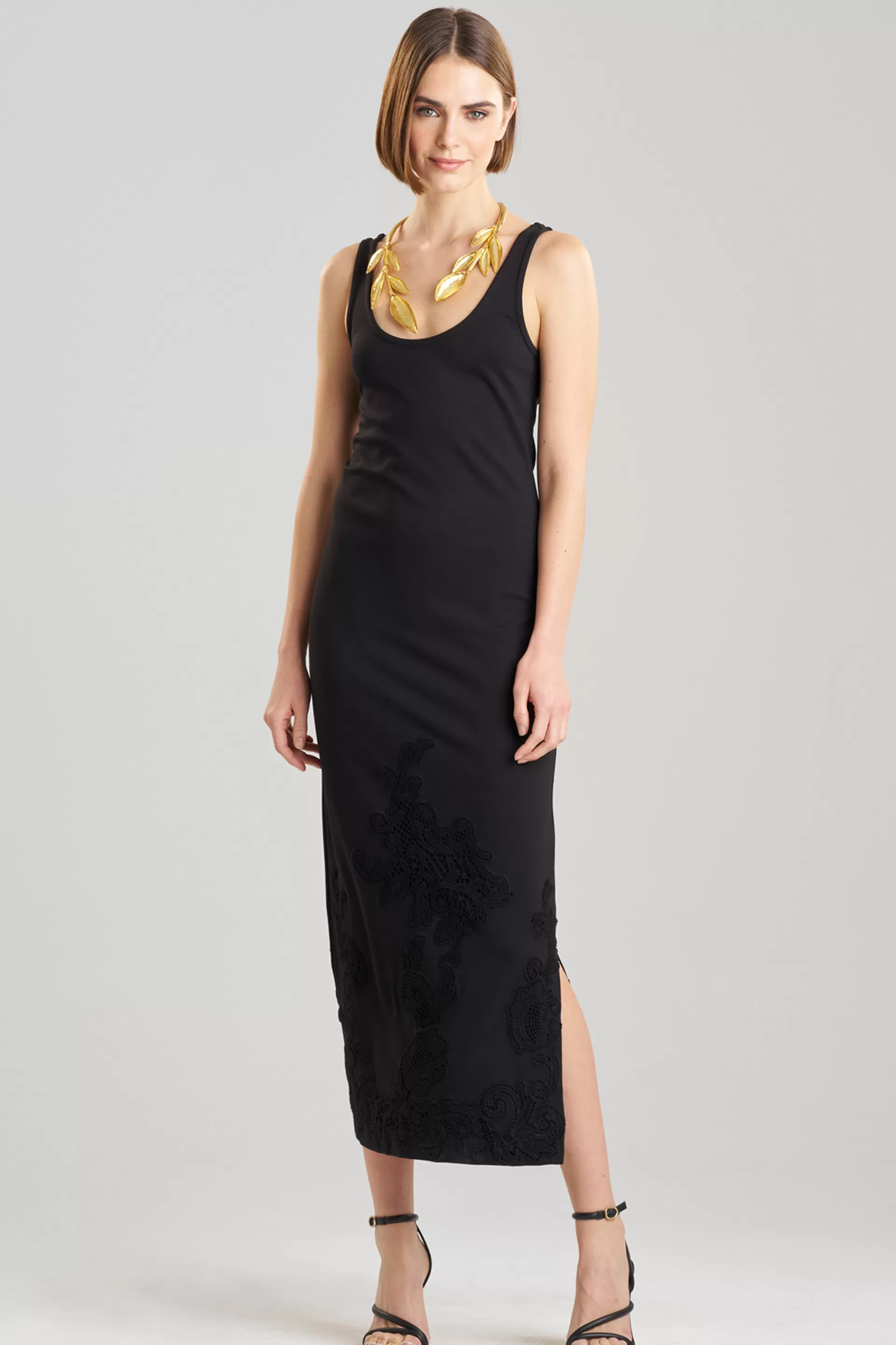 Natori Dresses<Light Weight Ponte Embroidered Maxi Dress Black